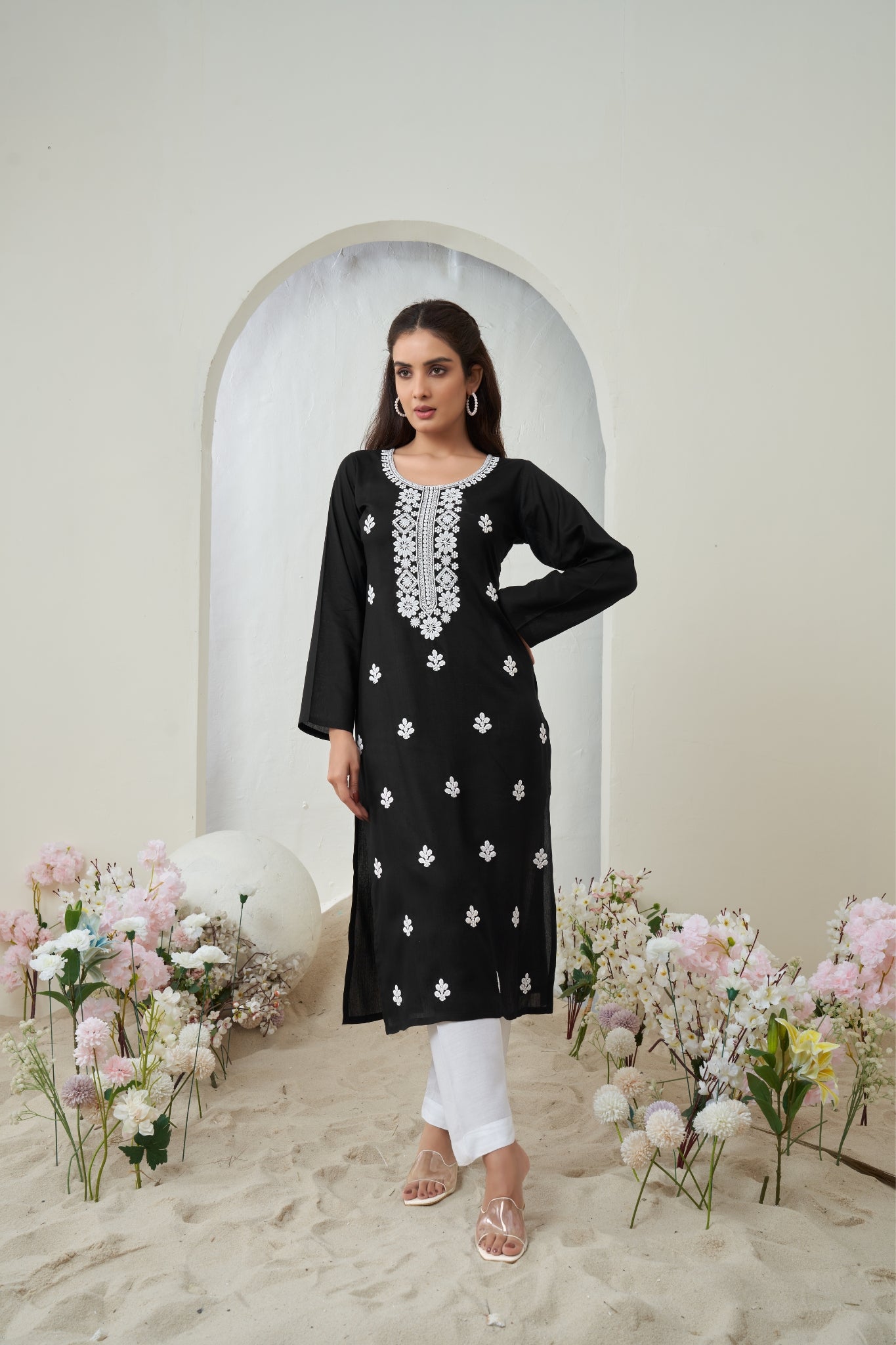 Black Chikankari Rayon Solid Women's Kurti