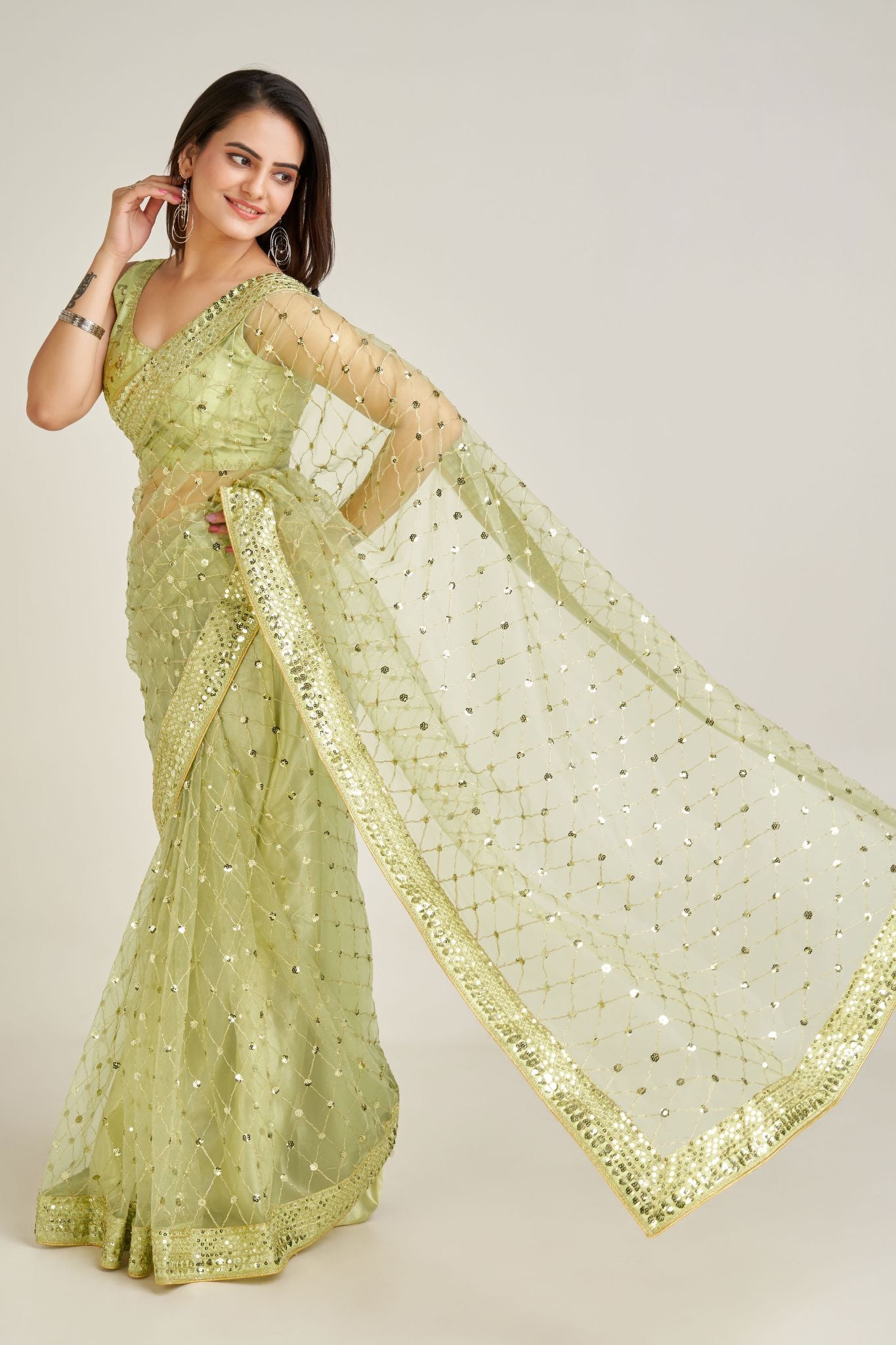 Pista Stylish Wedding Special Saree