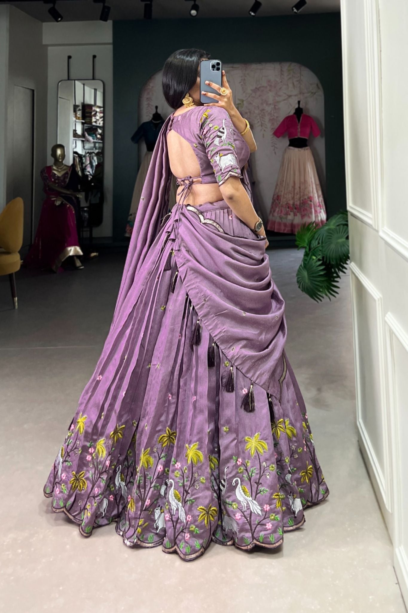 Sequins Thread Embroidery Work Lavender Lehenga Set