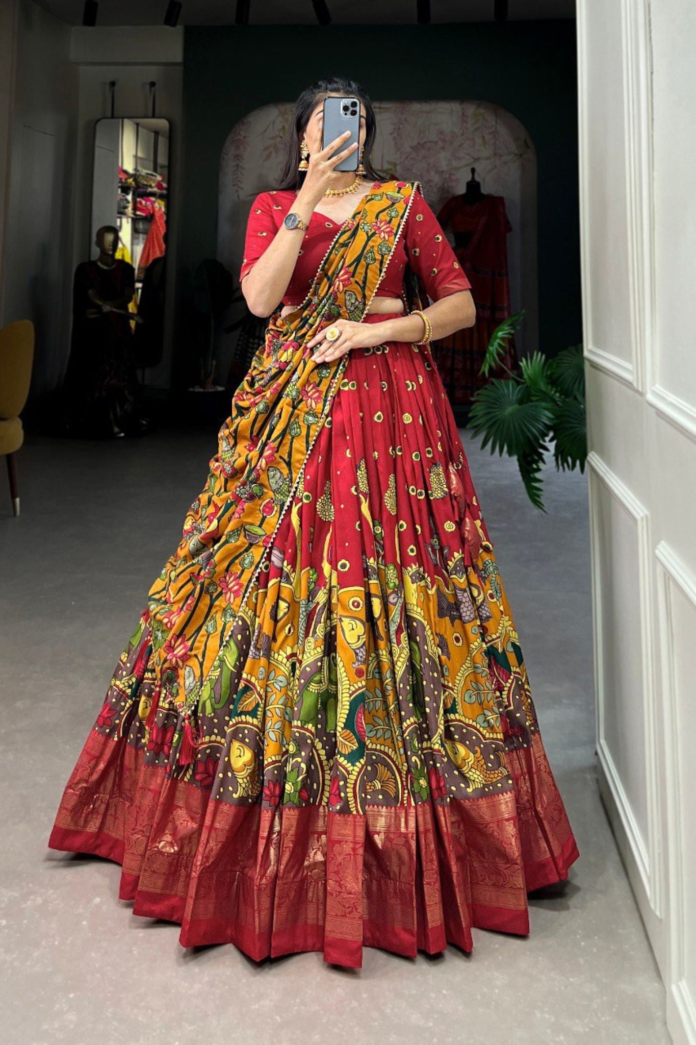 Stylish Designer Kalamkari Print With Foil Work Lehenga Choli