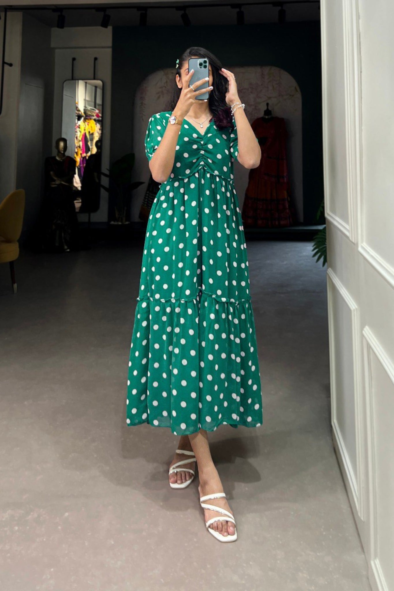 Vintage Dot Print Georgette Dress