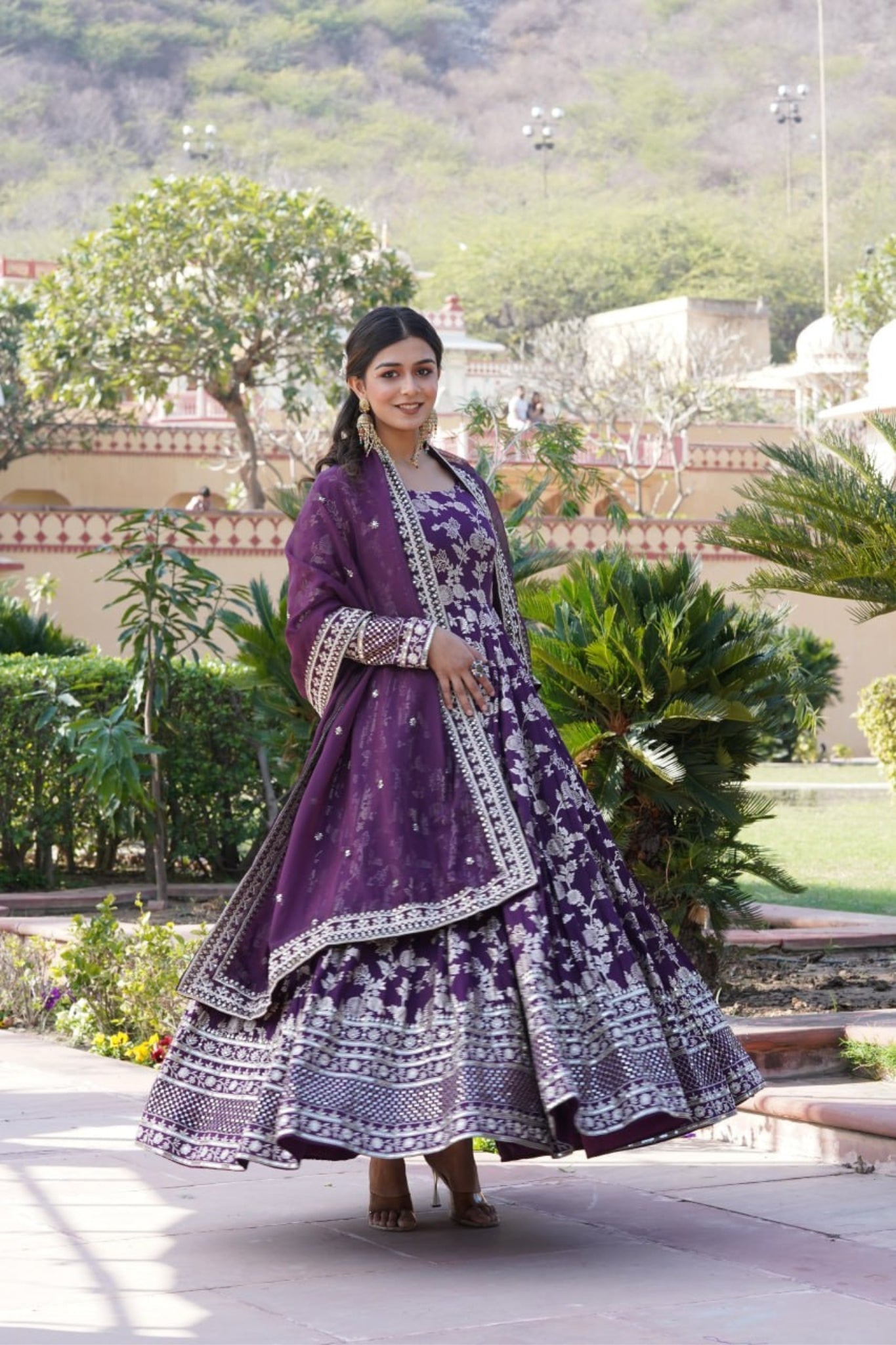 Viscose Jacquard Sequins Embroidered Gown & Dupatta Set