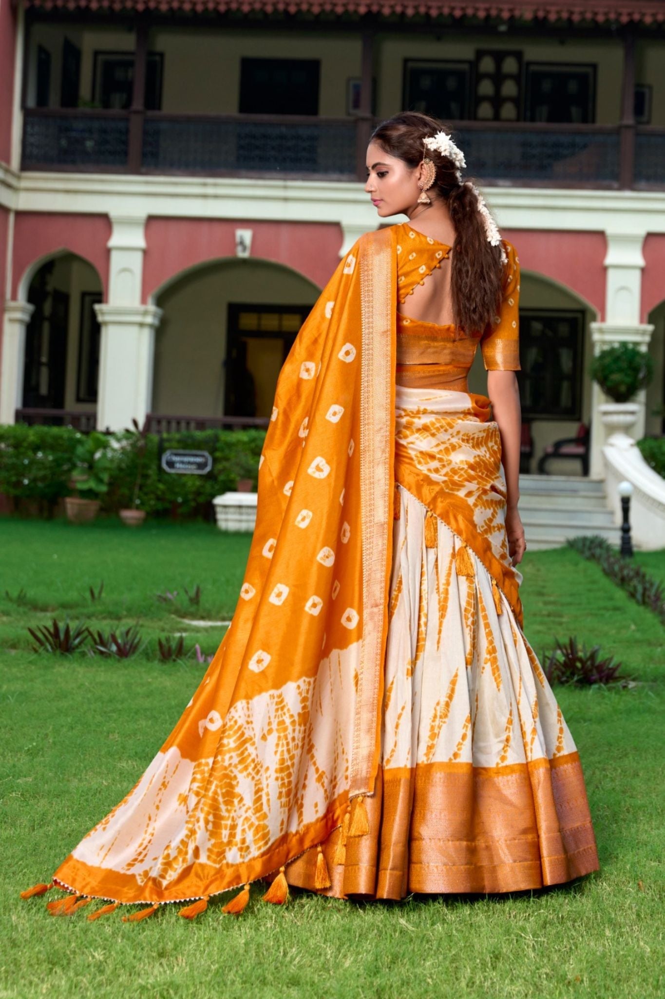 Shibori Bandhej Printed Dola Silk Lehenga Choli