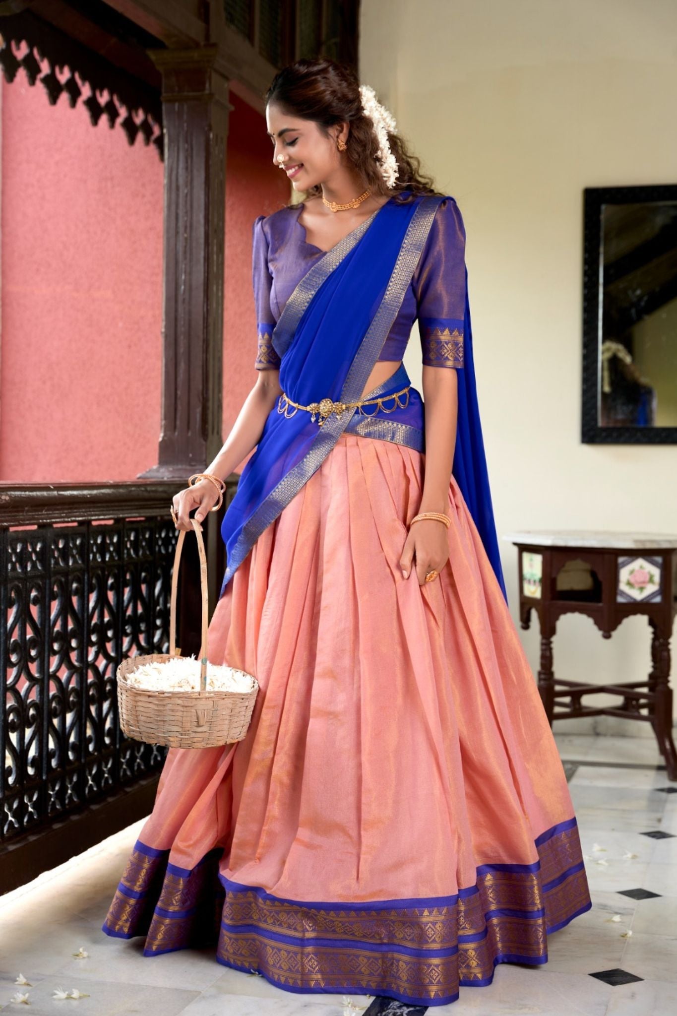 Kanchipuram Style Zari Weaving Work Beautiful Lehenga Choli