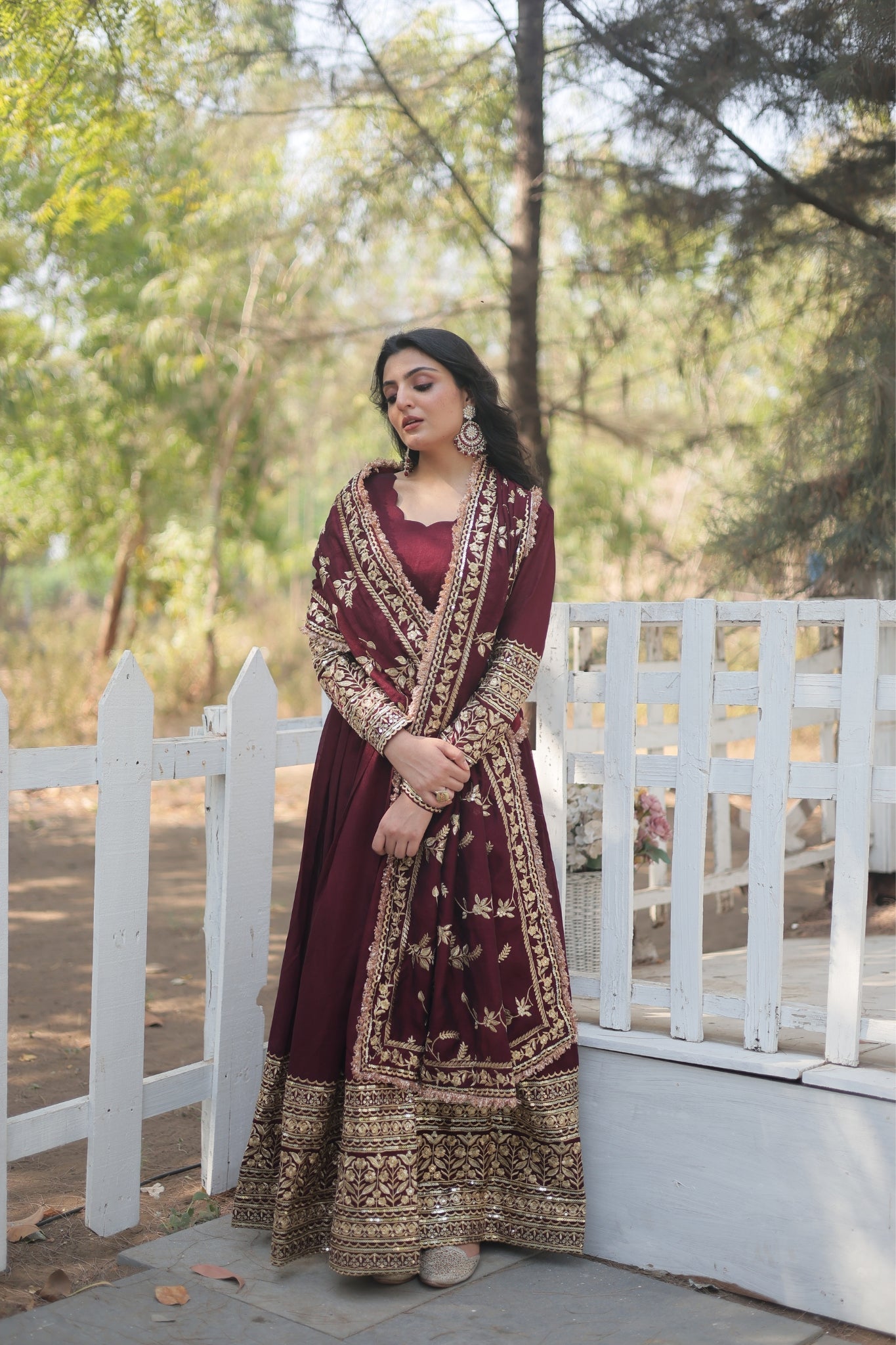 Dark Maroon Stunning Sequins Embroidered Anarkali Set