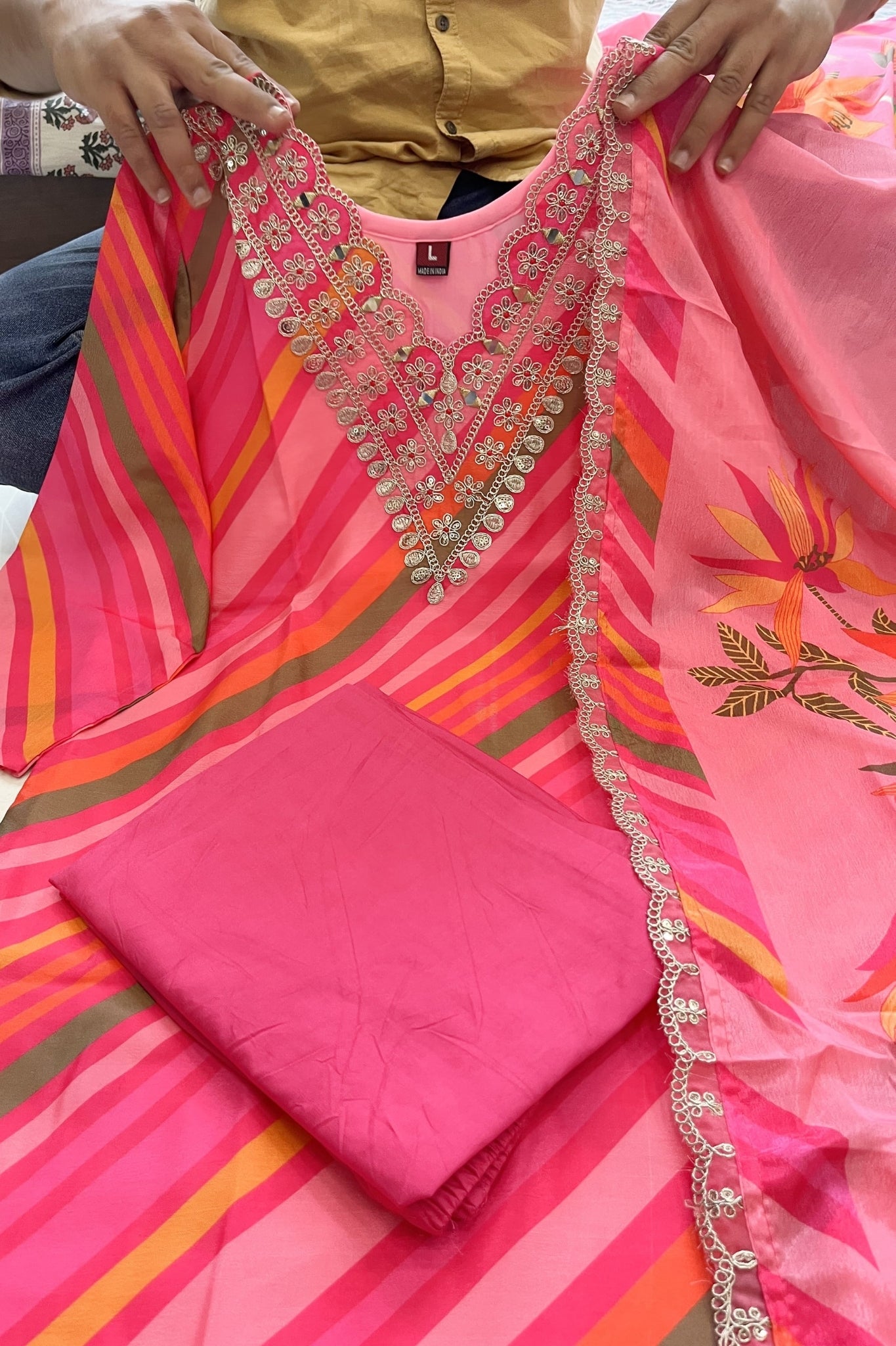 New Pink Embroidery Work Heavy Suit Set