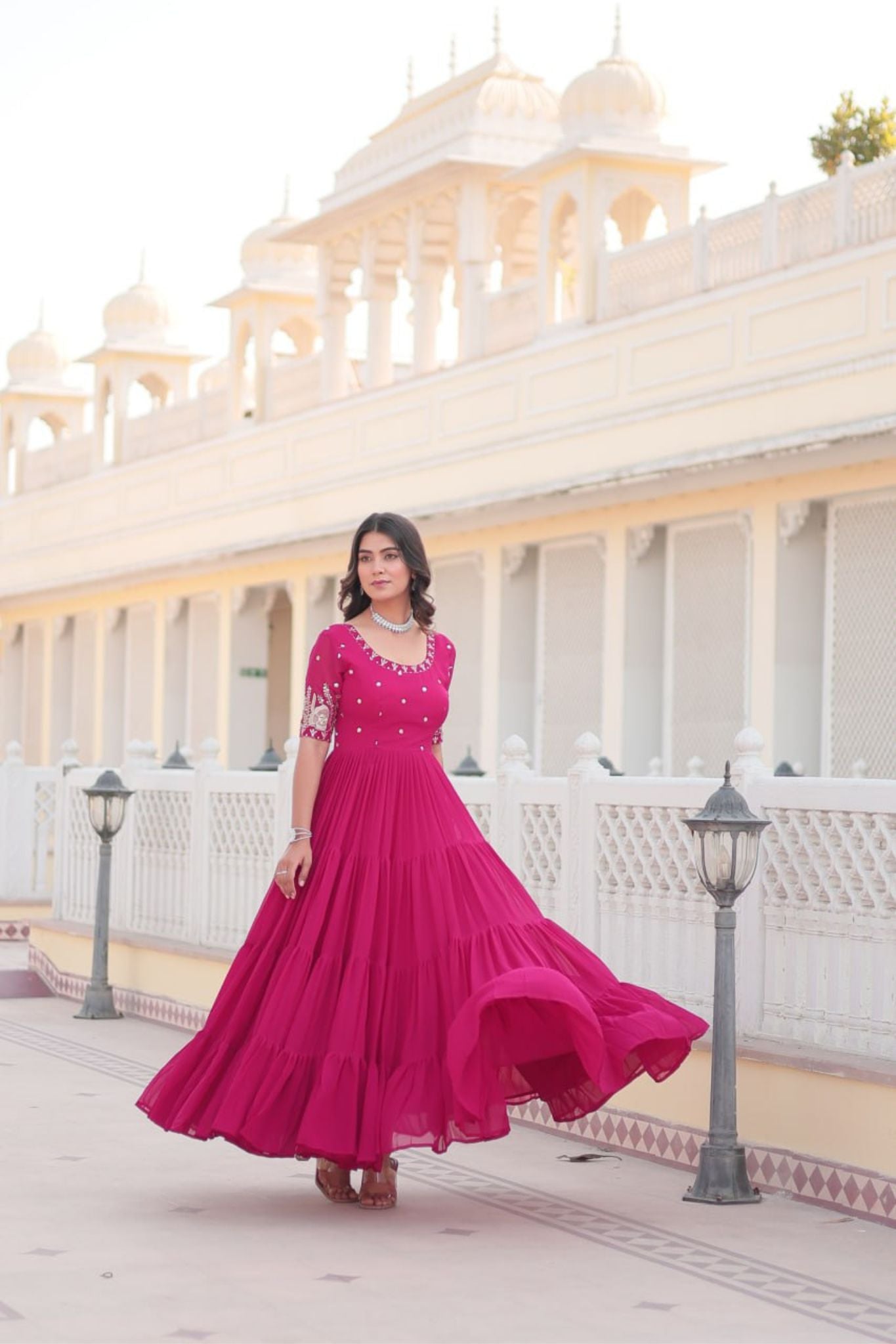 Elegant Sequins Work Embroidered Flared Gown