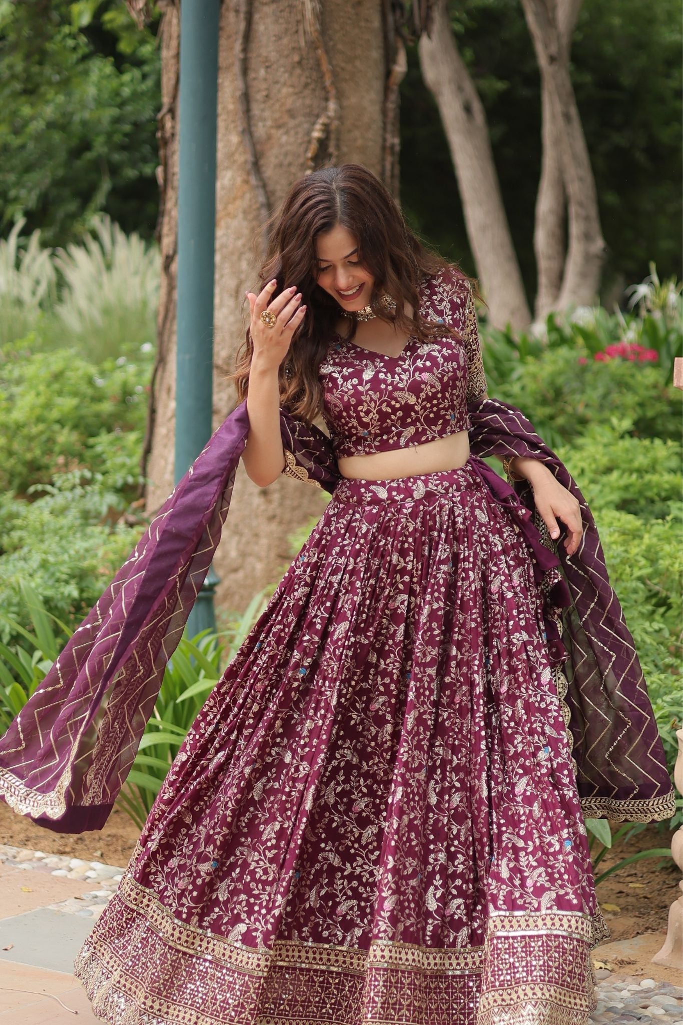 Wedding Special Pure Viscose Jacquard Sequins Embroidered Lehenga Choli