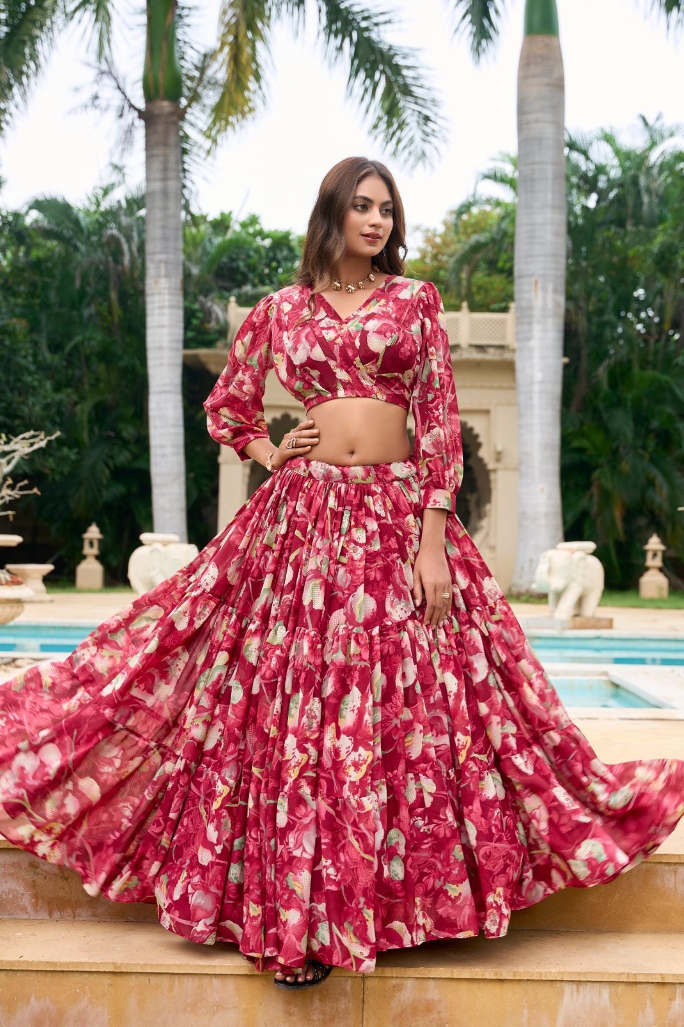 Flower Designer Georgette Floral Printed Co-Ord Set