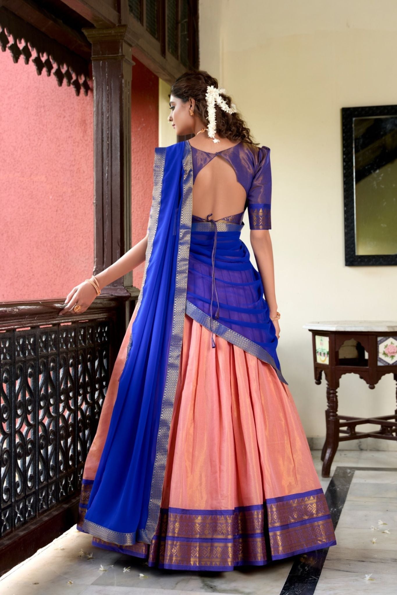 Kanchipuram Style Zari Weaving Work Beautiful Lehenga Choli