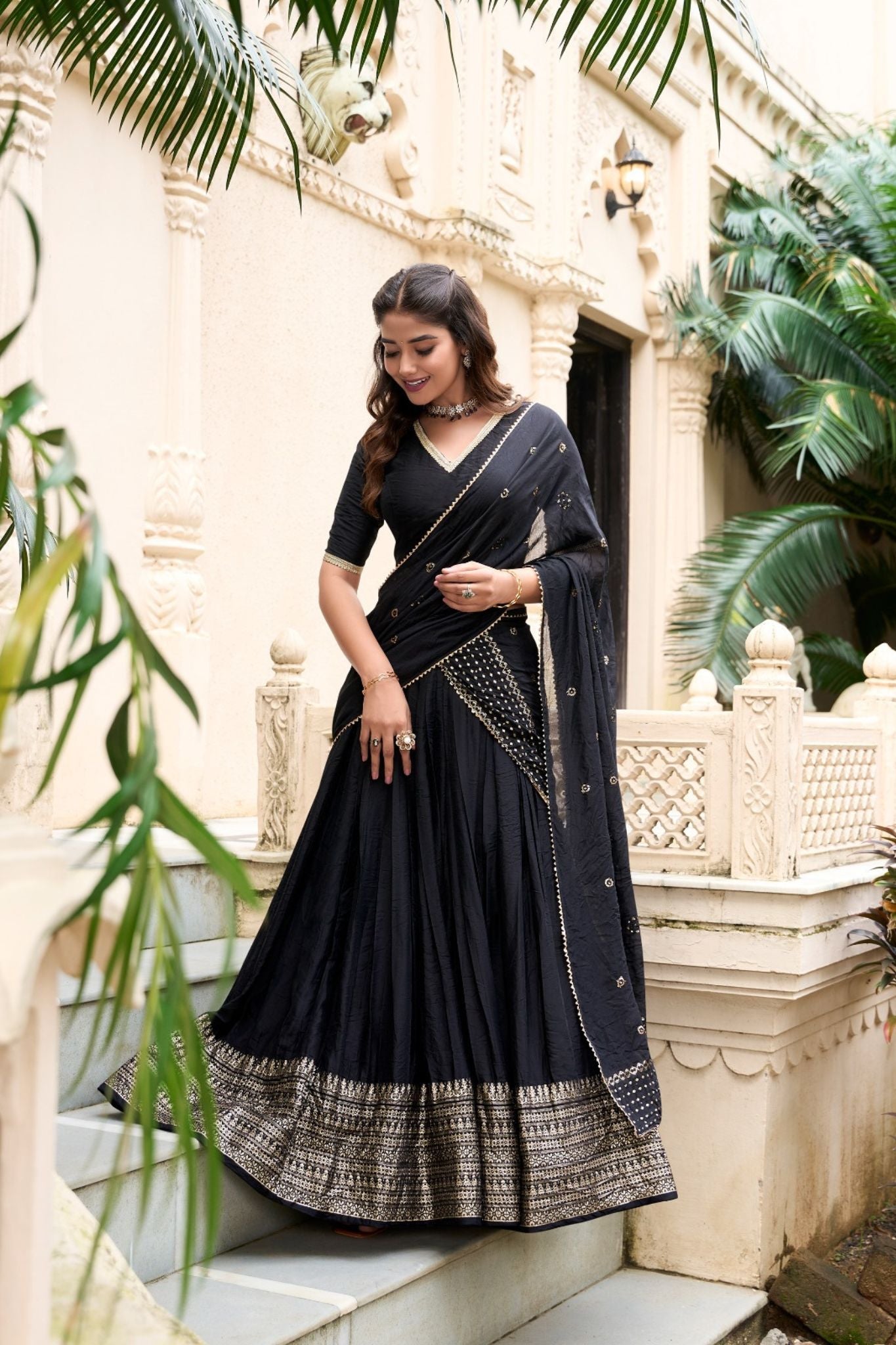 Pure Chanderi Plain With Zari Weaving Work Lehenga Choli