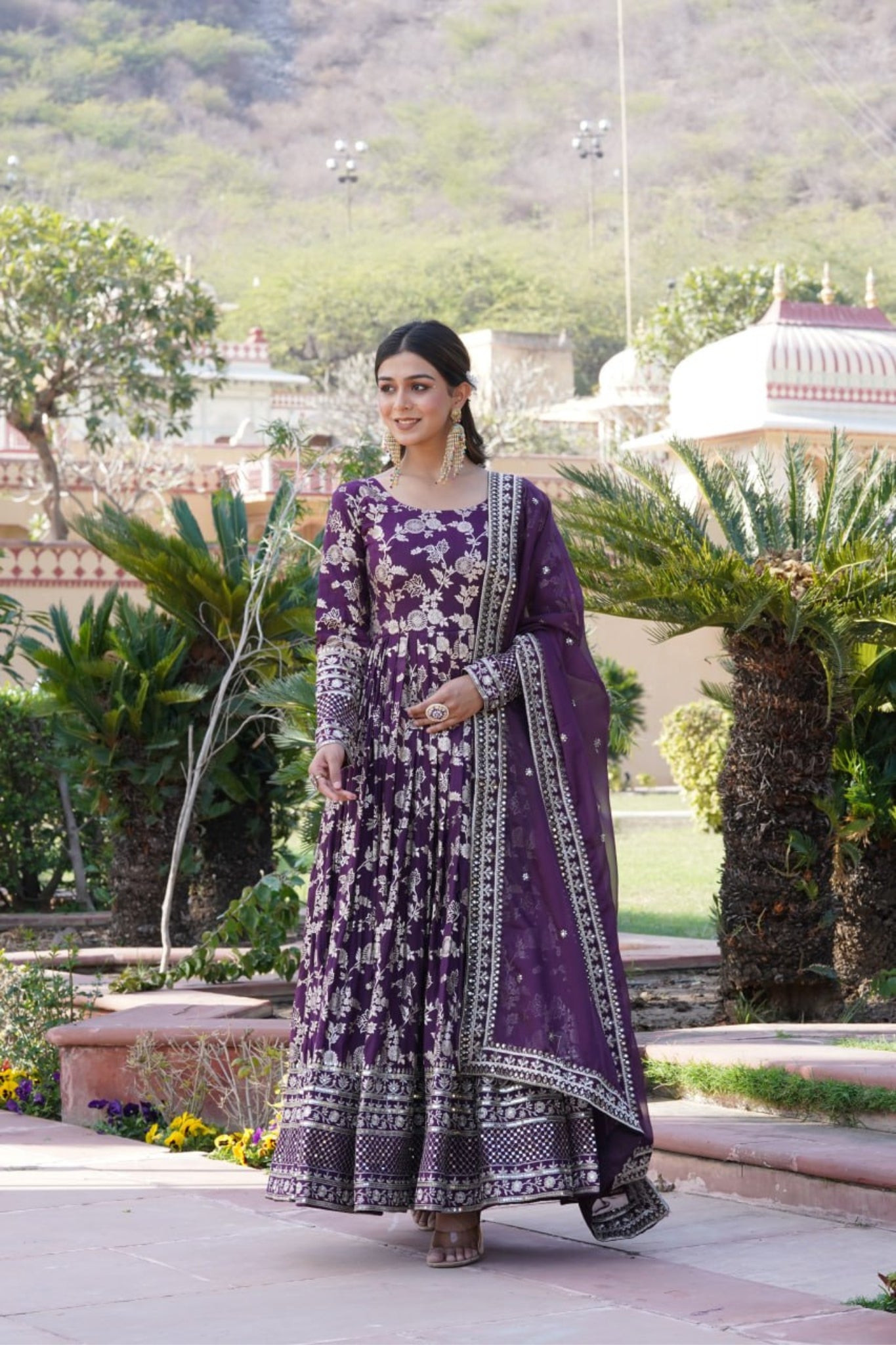 Viscose Jacquard Sequins Embroidered Gown & Dupatta Set