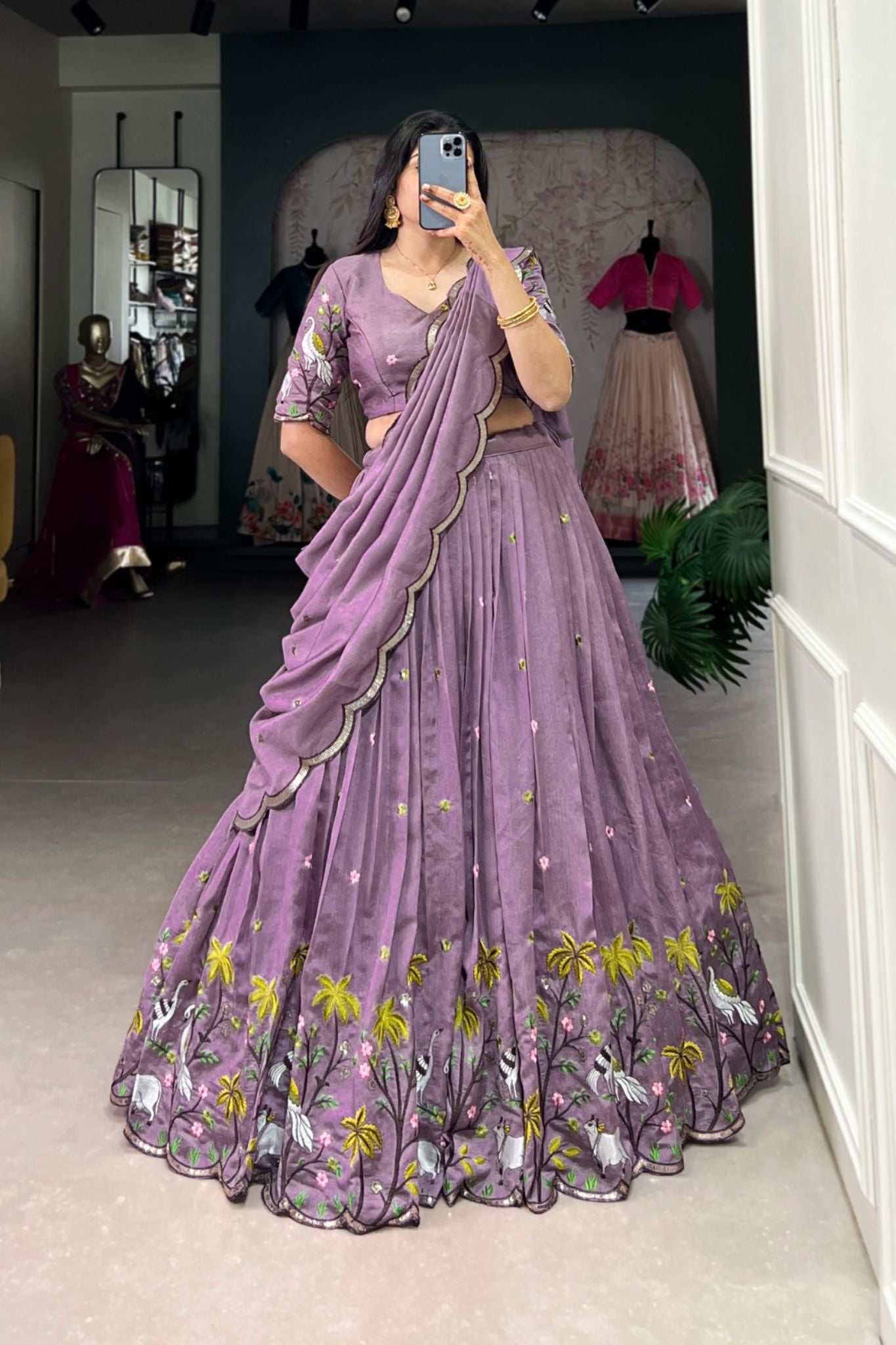 Sequins Thread Embroidery Work Lavender Lehenga Set