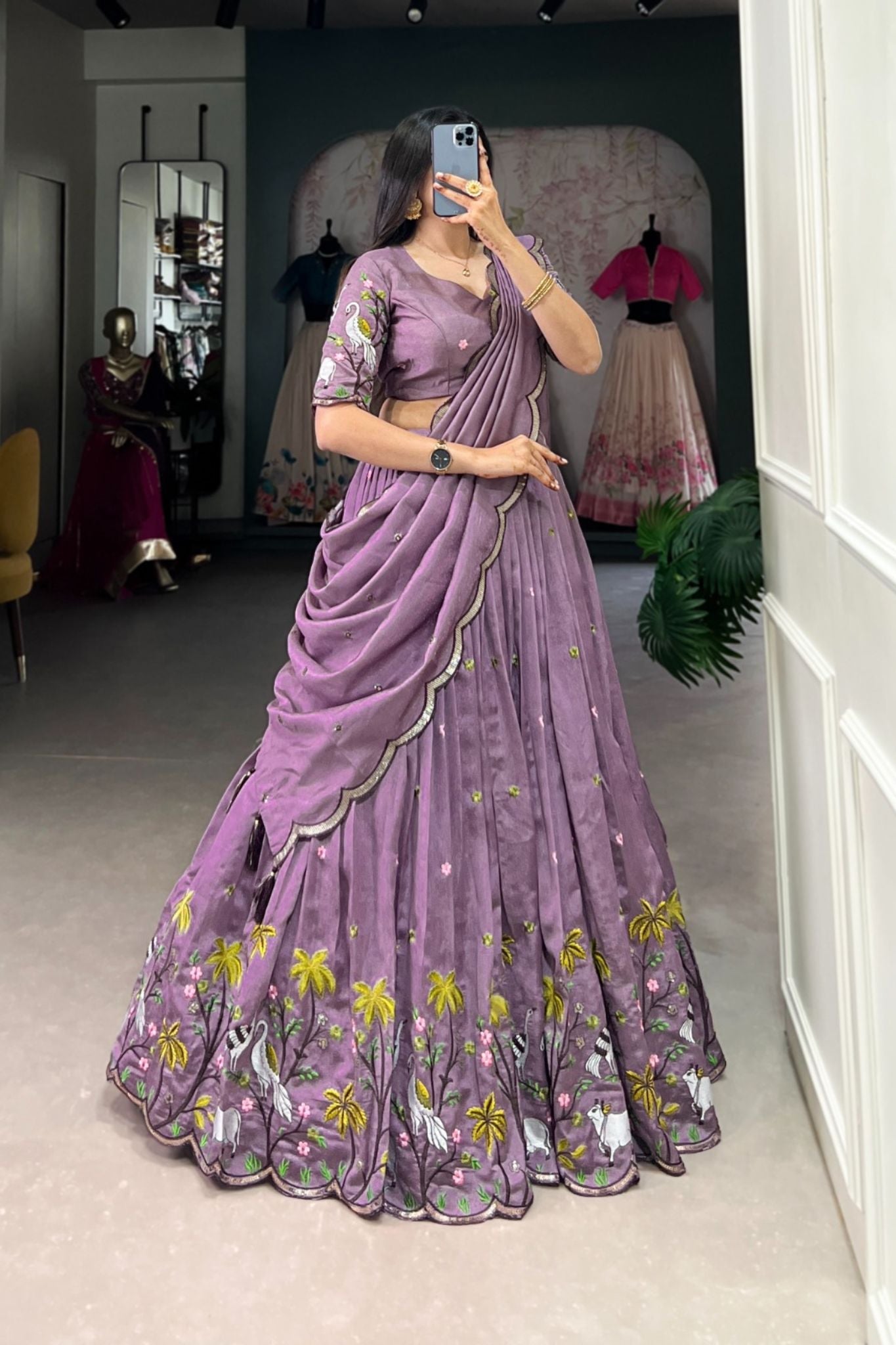 Sequins Thread Embroidery Work Lavender Lehenga Set