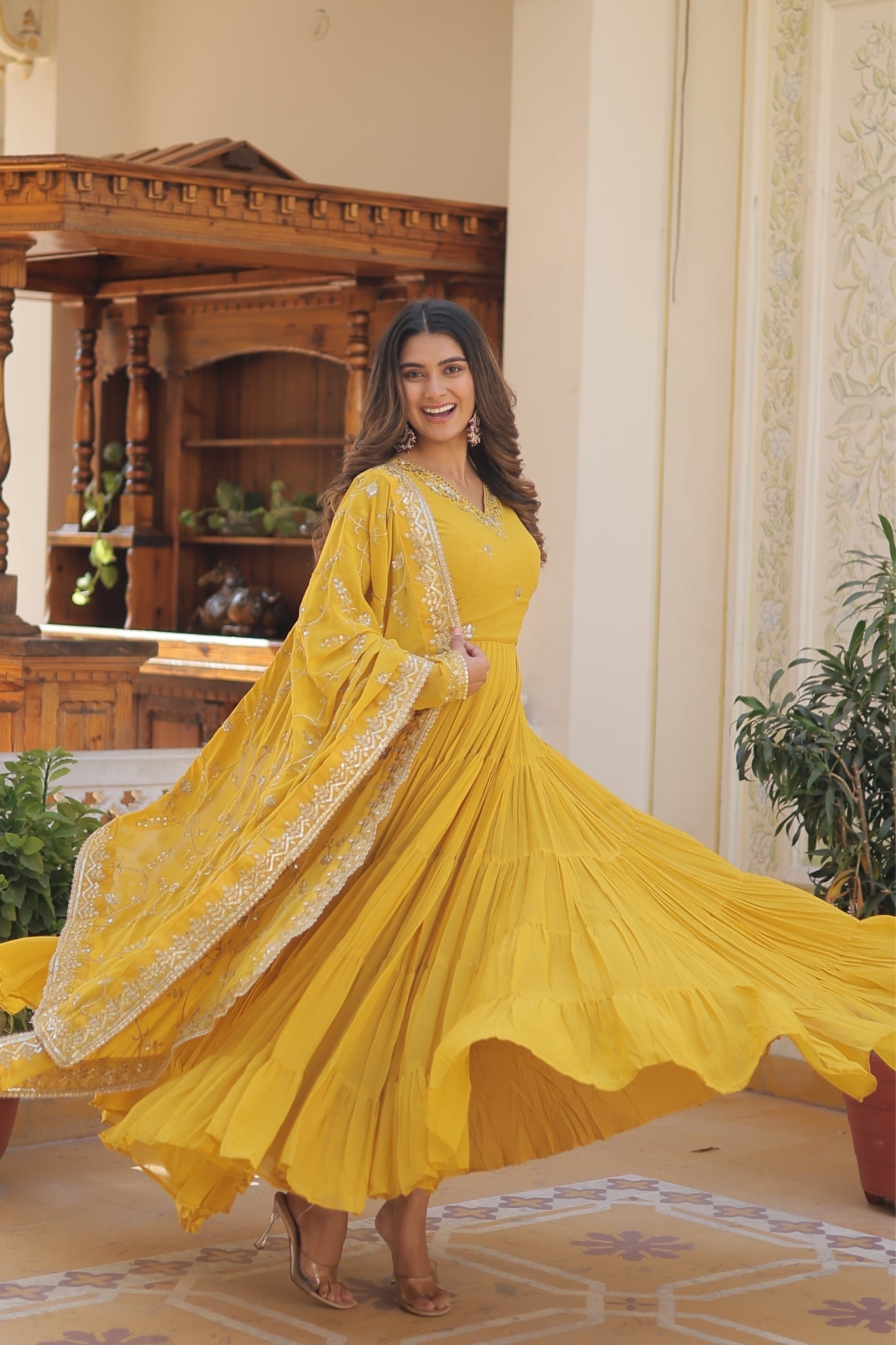 Perfect Unique Style Embroidered Gown with Dupatta Set