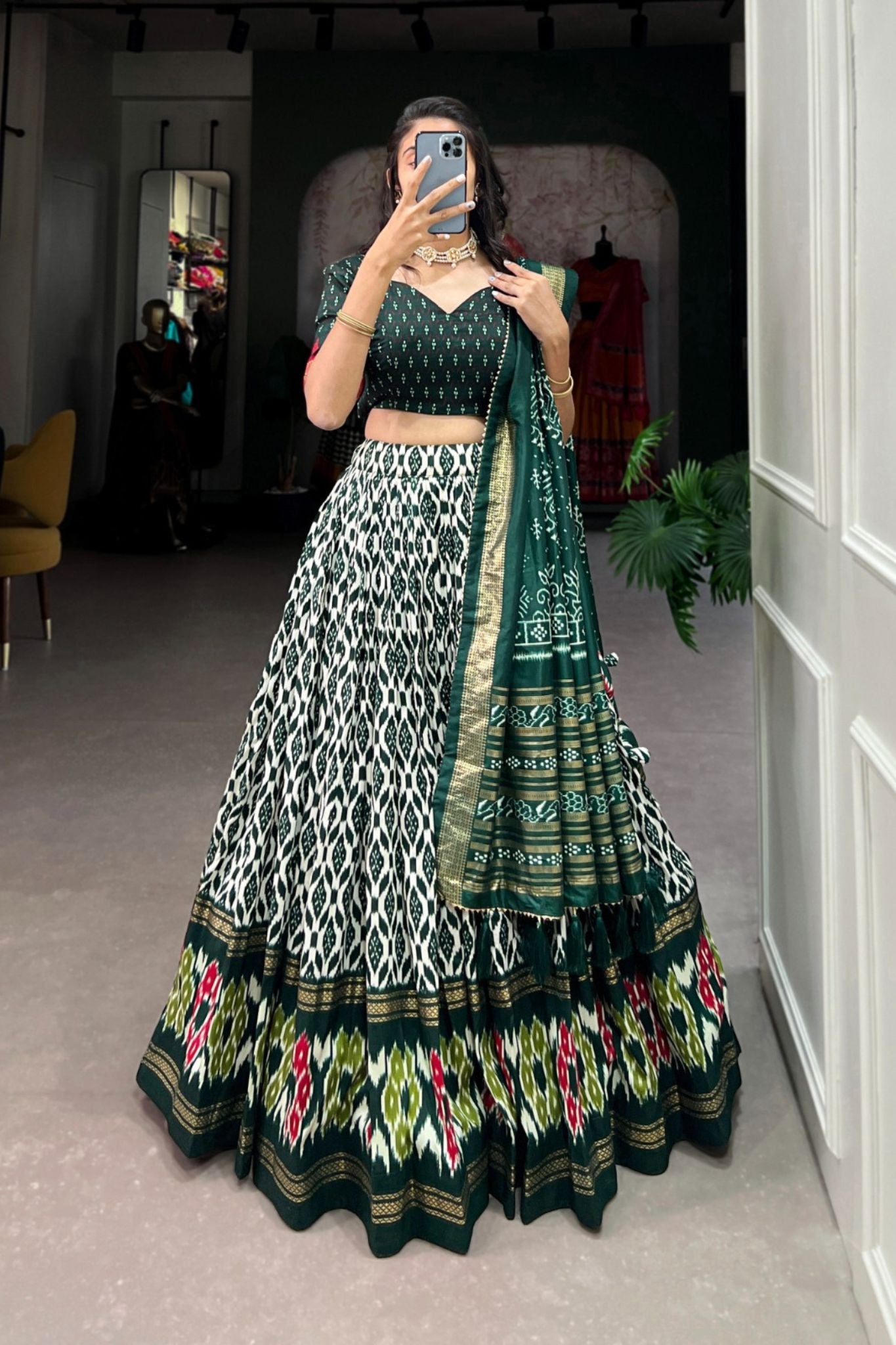 Beautiful Printed Foil Work Lehenga Choli