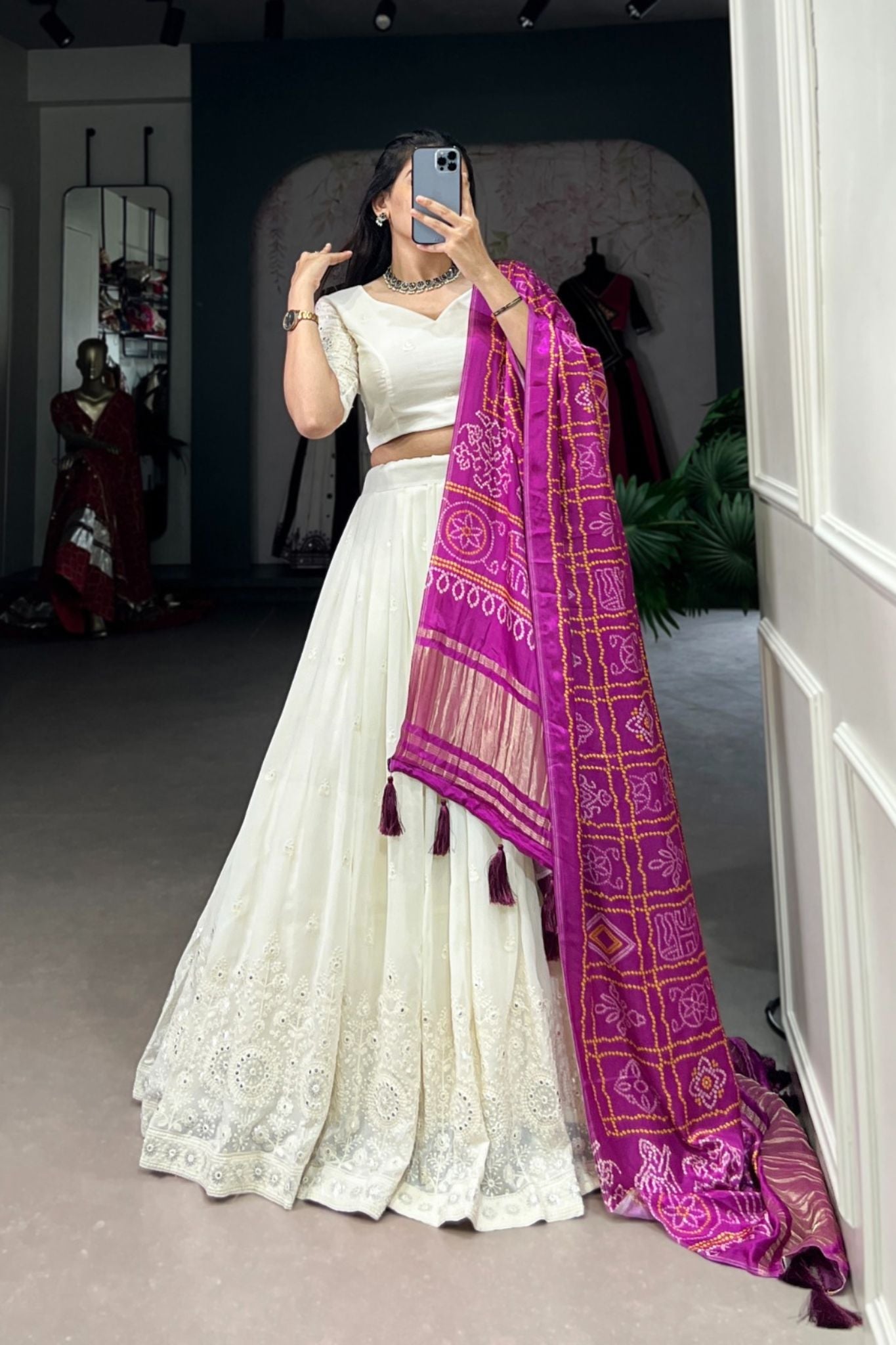 Beautiful Lucknowi Work Georgette Lehenga With Gaji Silk Dupatta