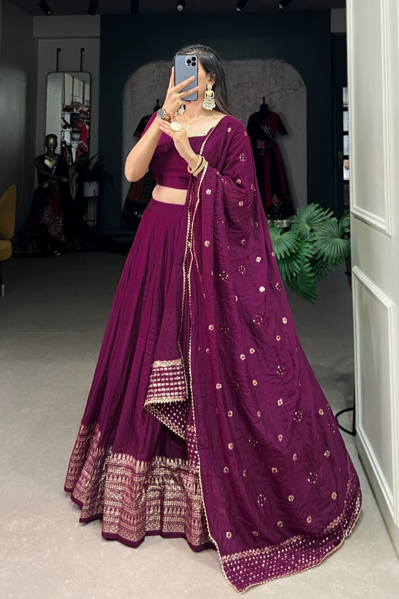 Pure Chanderi Plain With Zari Weaving Work Lehenga Choli