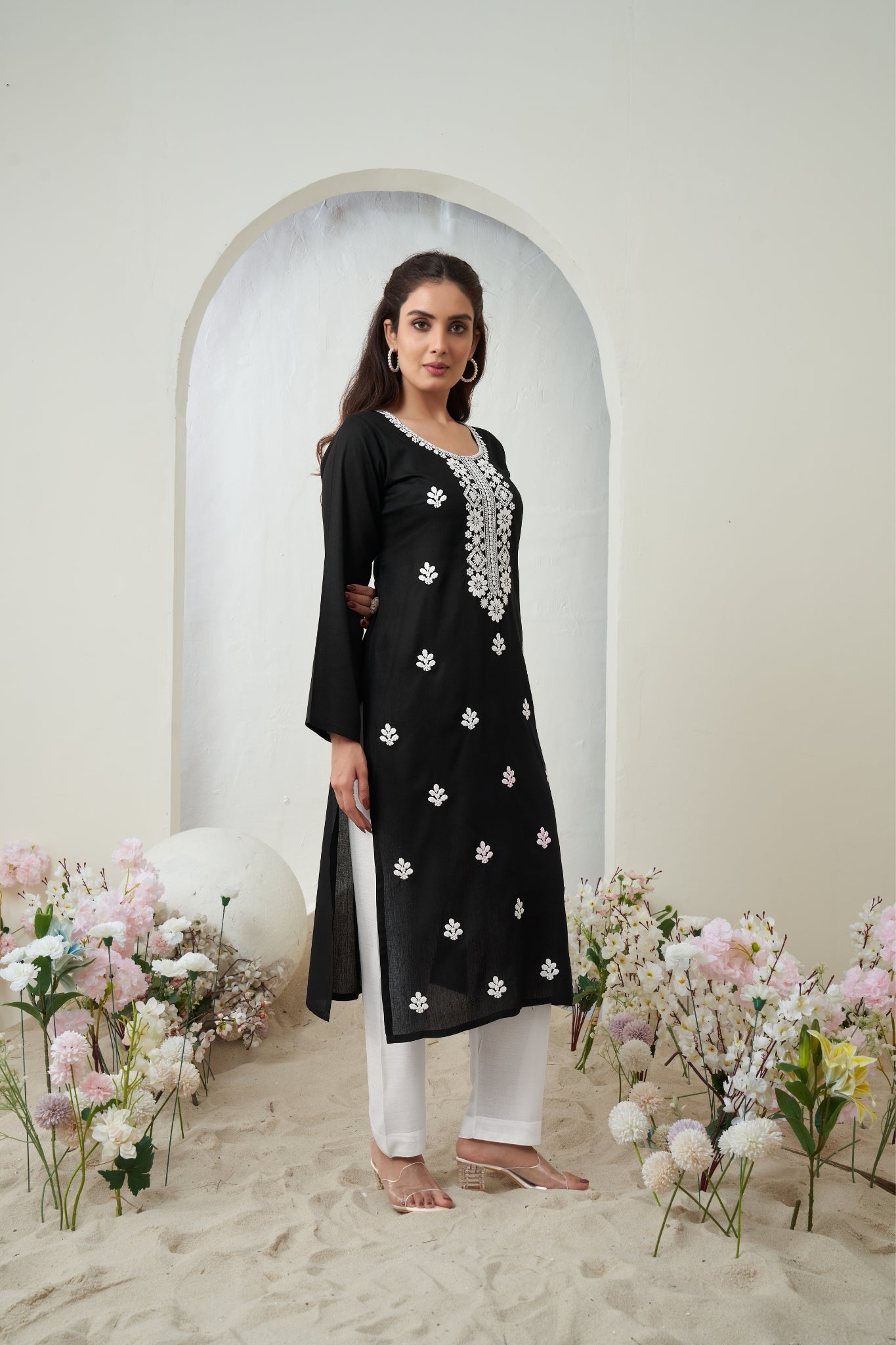 Black Chikankari Rayon Solid Women's Kurti