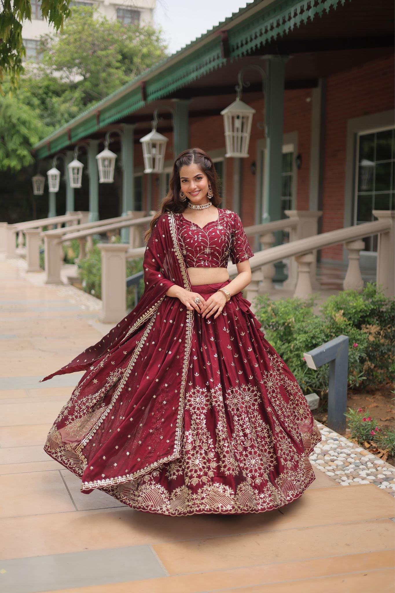 Maroon Rangoli Silk Heavy Sequins And Thread Embroidered Work Wedding Special Lehenga