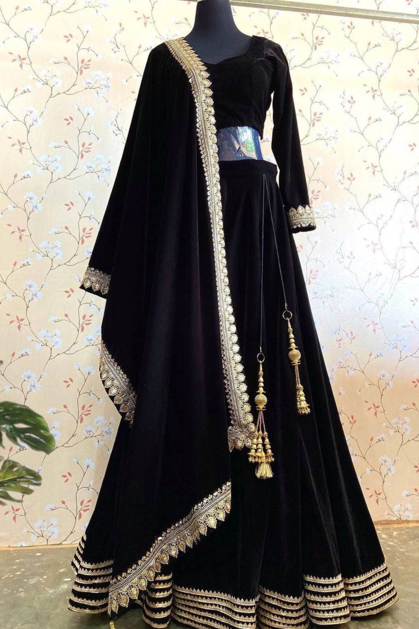 Black Color Velvet Fabric Lehenga Choli for Woman