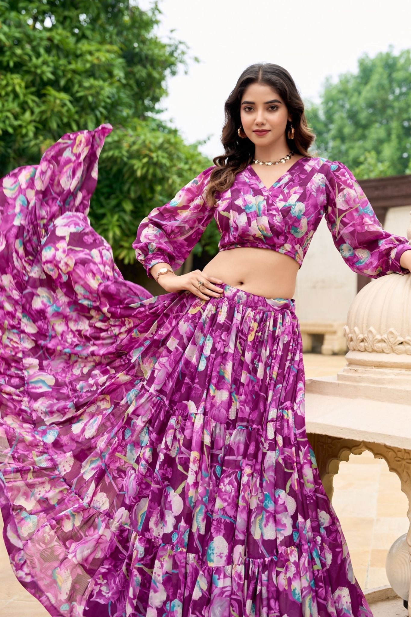 Flower Designer Georgette Floral Printed Co-Ord Set