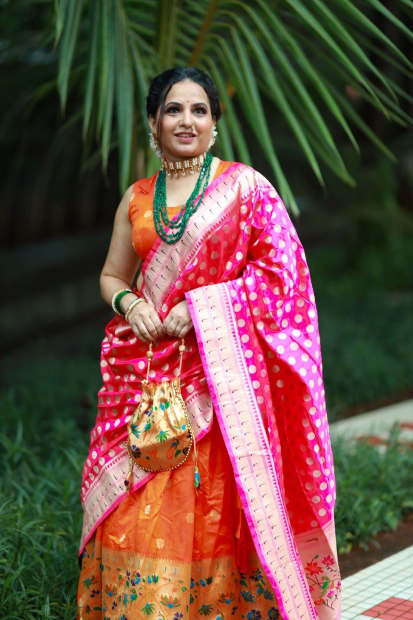 Orange Paithani Silk Weaving Work Lehenga Choli