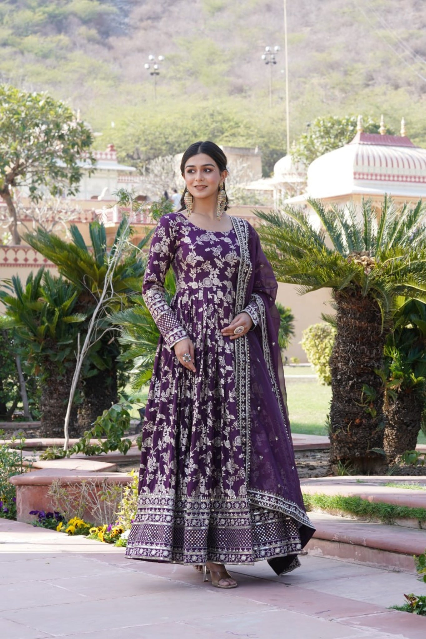 Viscose Jacquard Sequins Embroidered Gown & Dupatta Set