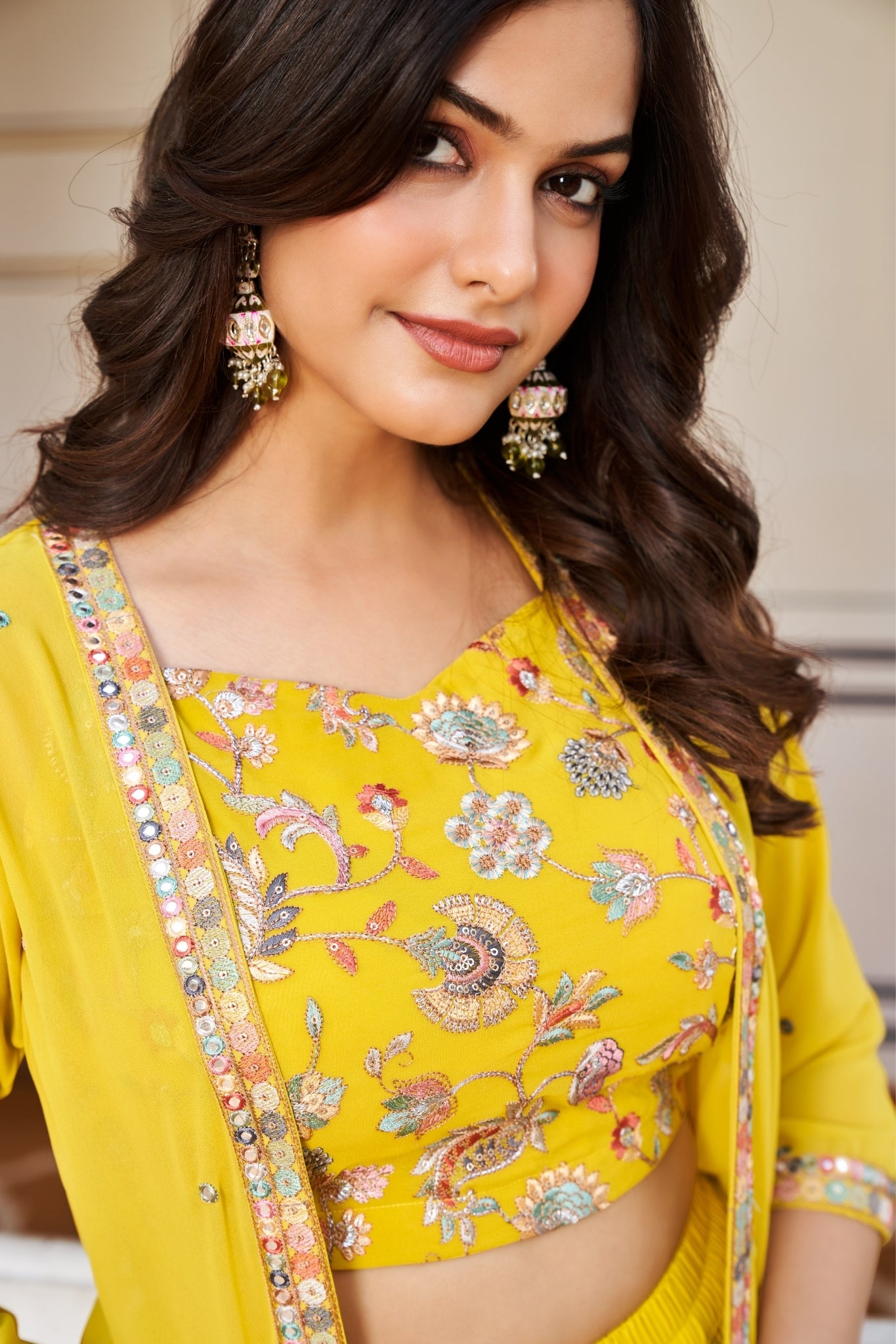 Yellow Georgette Embroidery Worked Crop Top