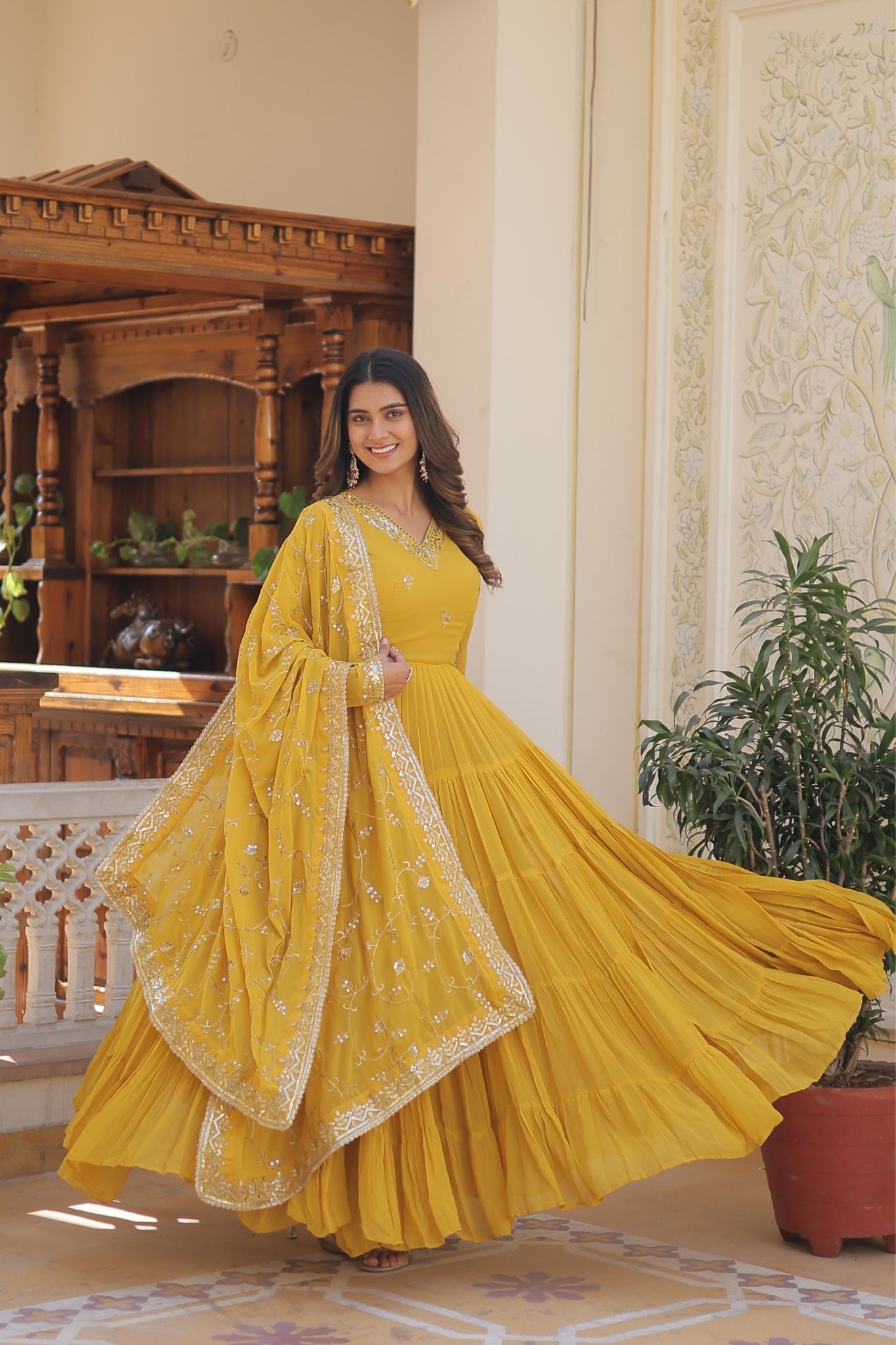 Perfect Unique Style Embroidered Gown with Dupatta Set