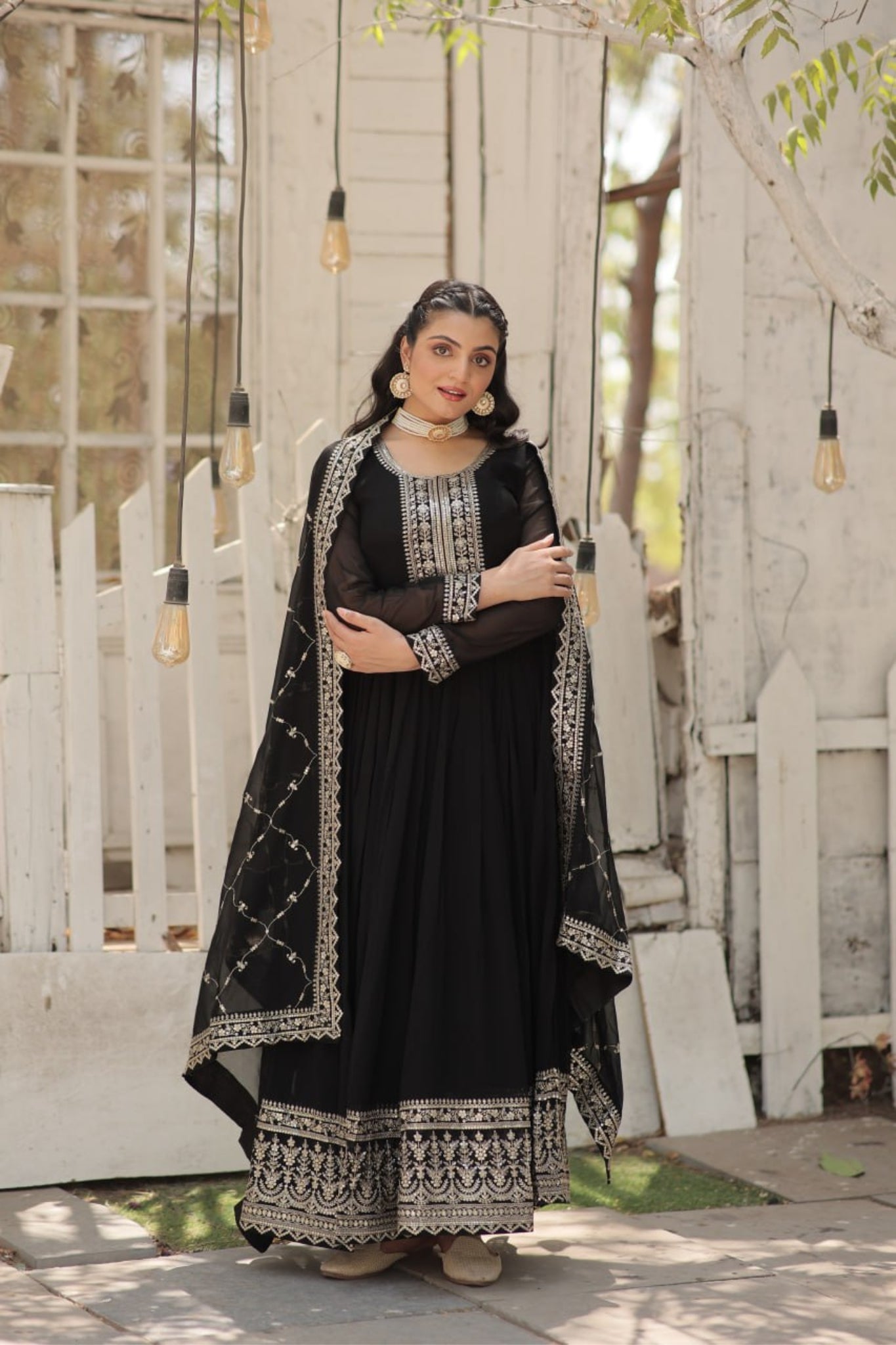 Designer Sequins Embroidered Work Stylish Gown With Dupatta Set