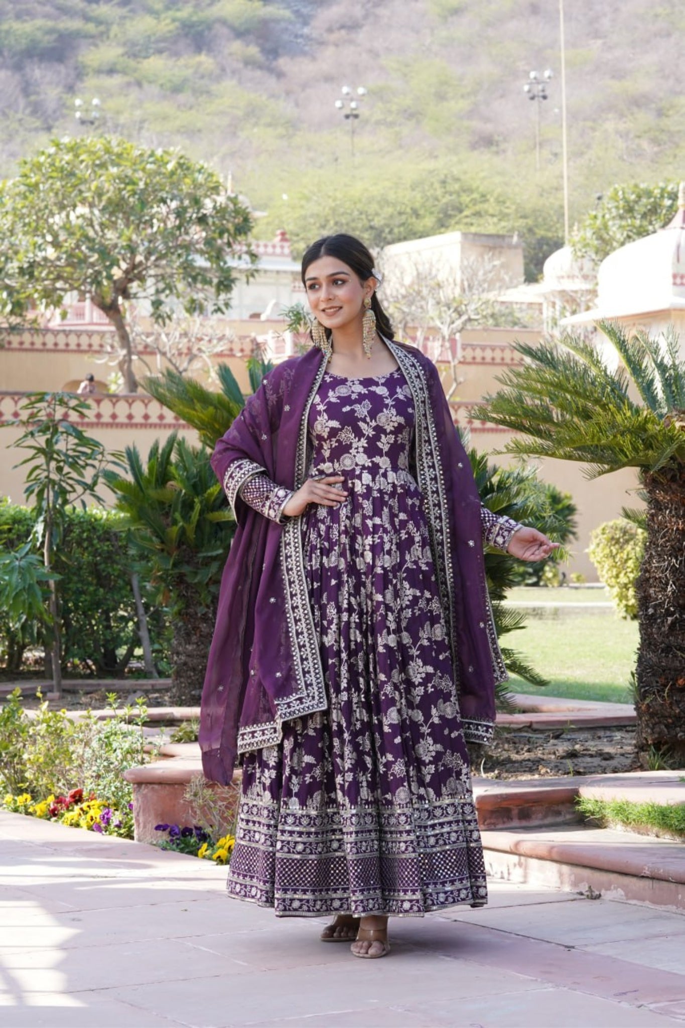 Viscose Jacquard Sequins Embroidered Gown & Dupatta Set