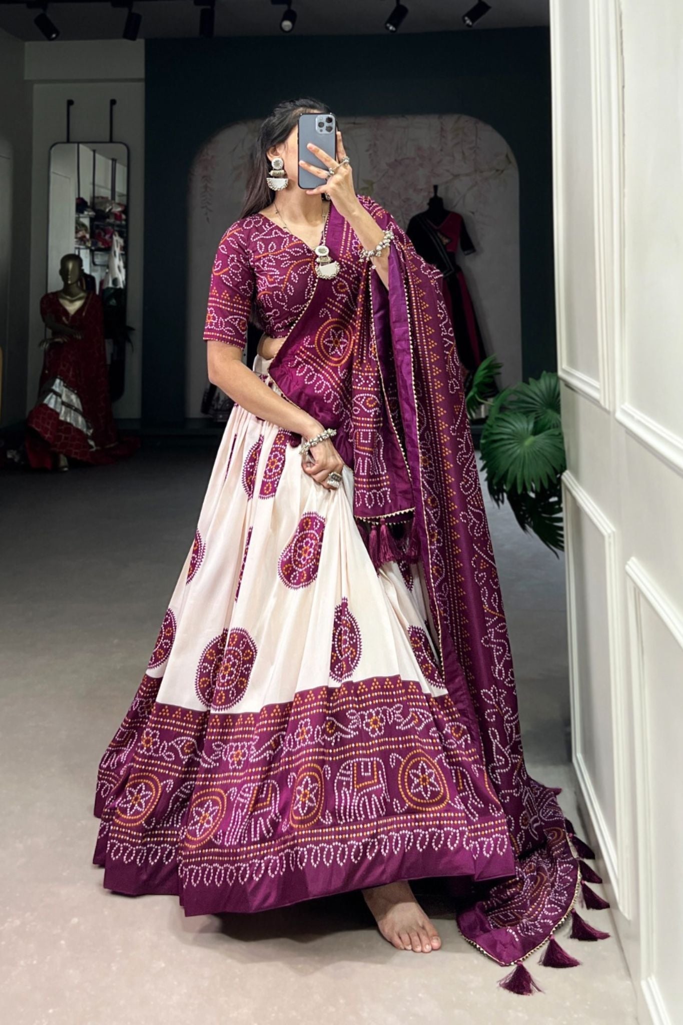 Beautiful Bandhej Printed Silk Lehenga Choli