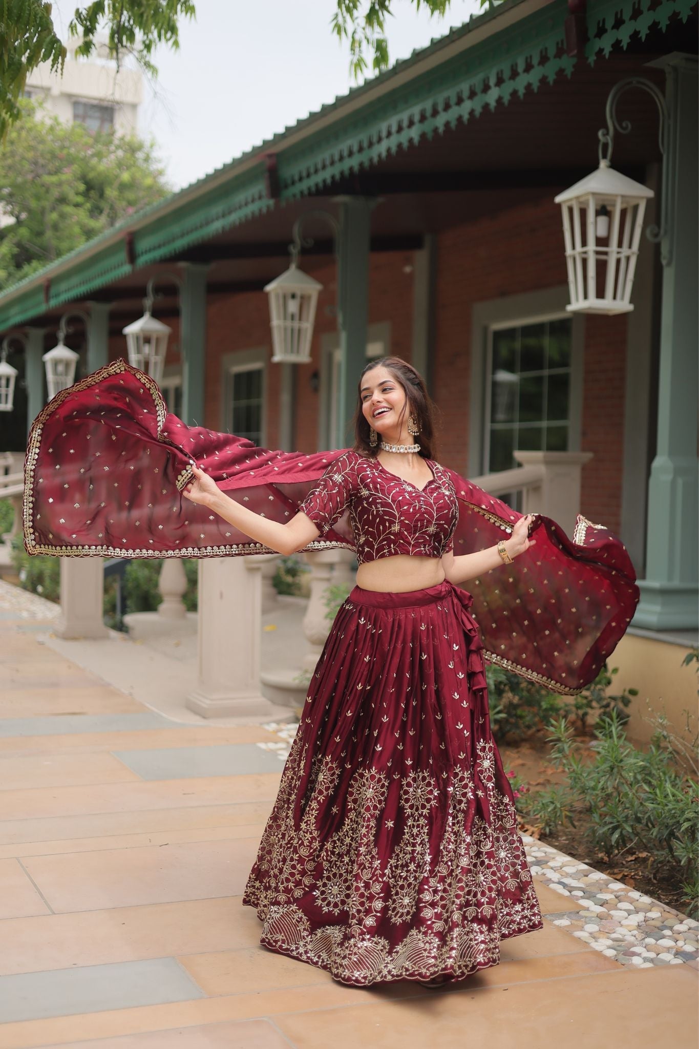 Maroon Rangoli Silk Heavy Sequins And Thread Embroidered Work Wedding Special Lehenga