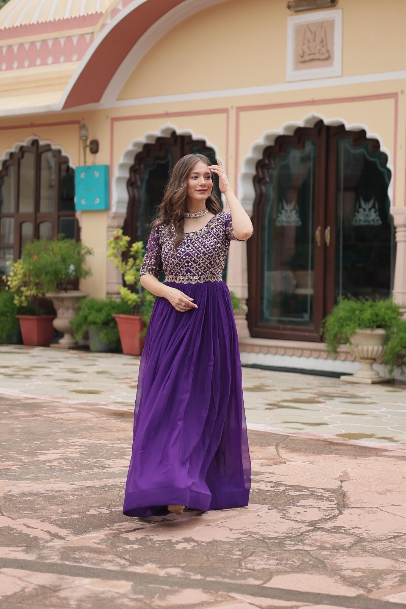 Luxurious Faux Blooming Gown with Zari & Sequin Embroidery