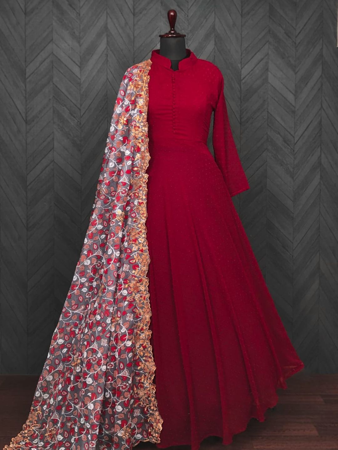 Maroon Colour Georgette Gown With Dupatta