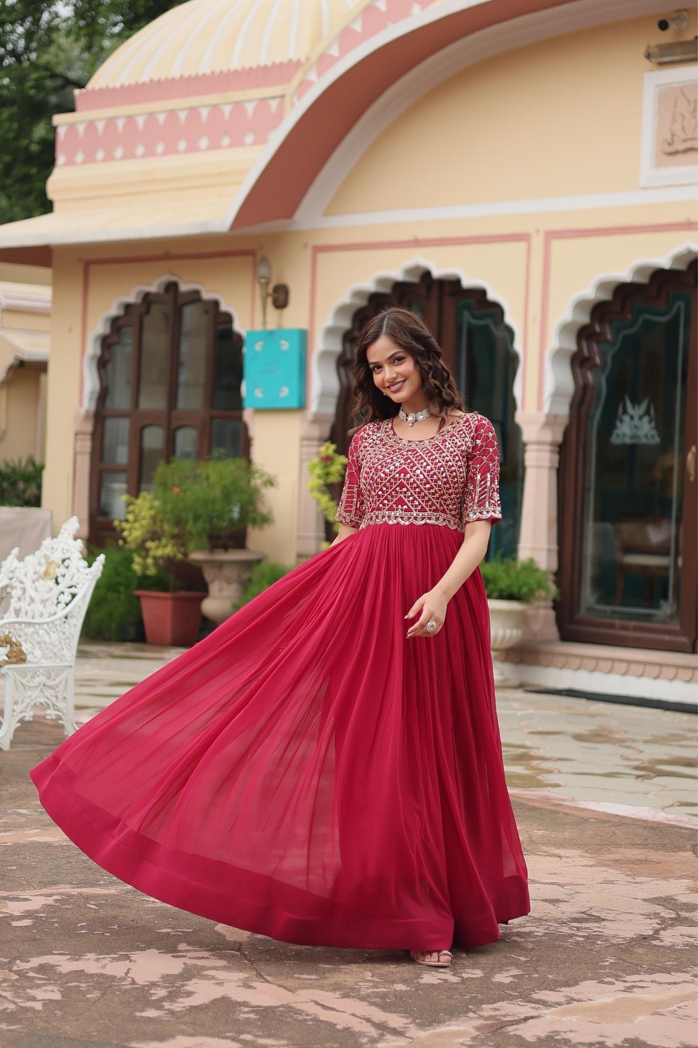 Luxurious Faux Blooming Gown with Zari & Sequin Embroidery