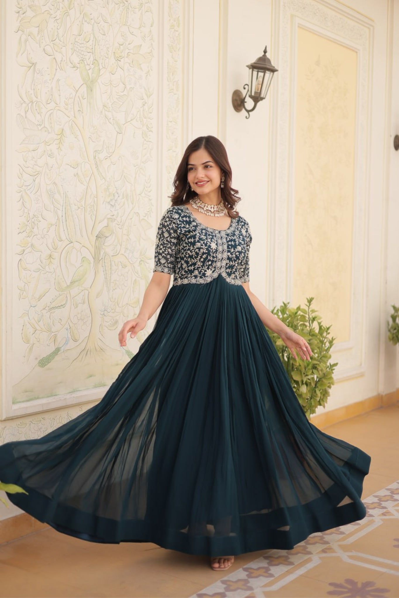 Designer Embroidery Work Gown
