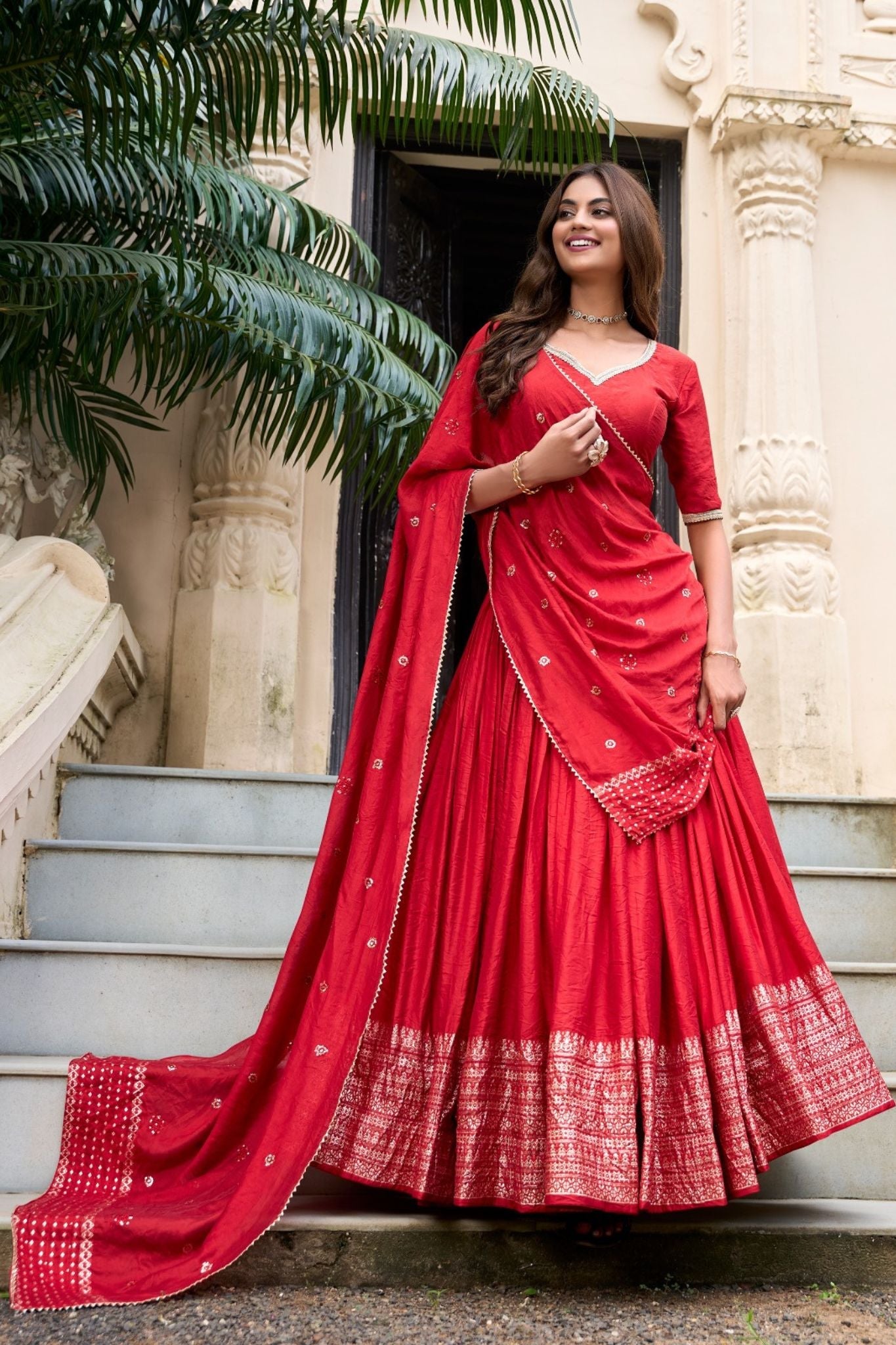 Pure Chanderi Plain With Zari Weaving Work Lehenga Choli