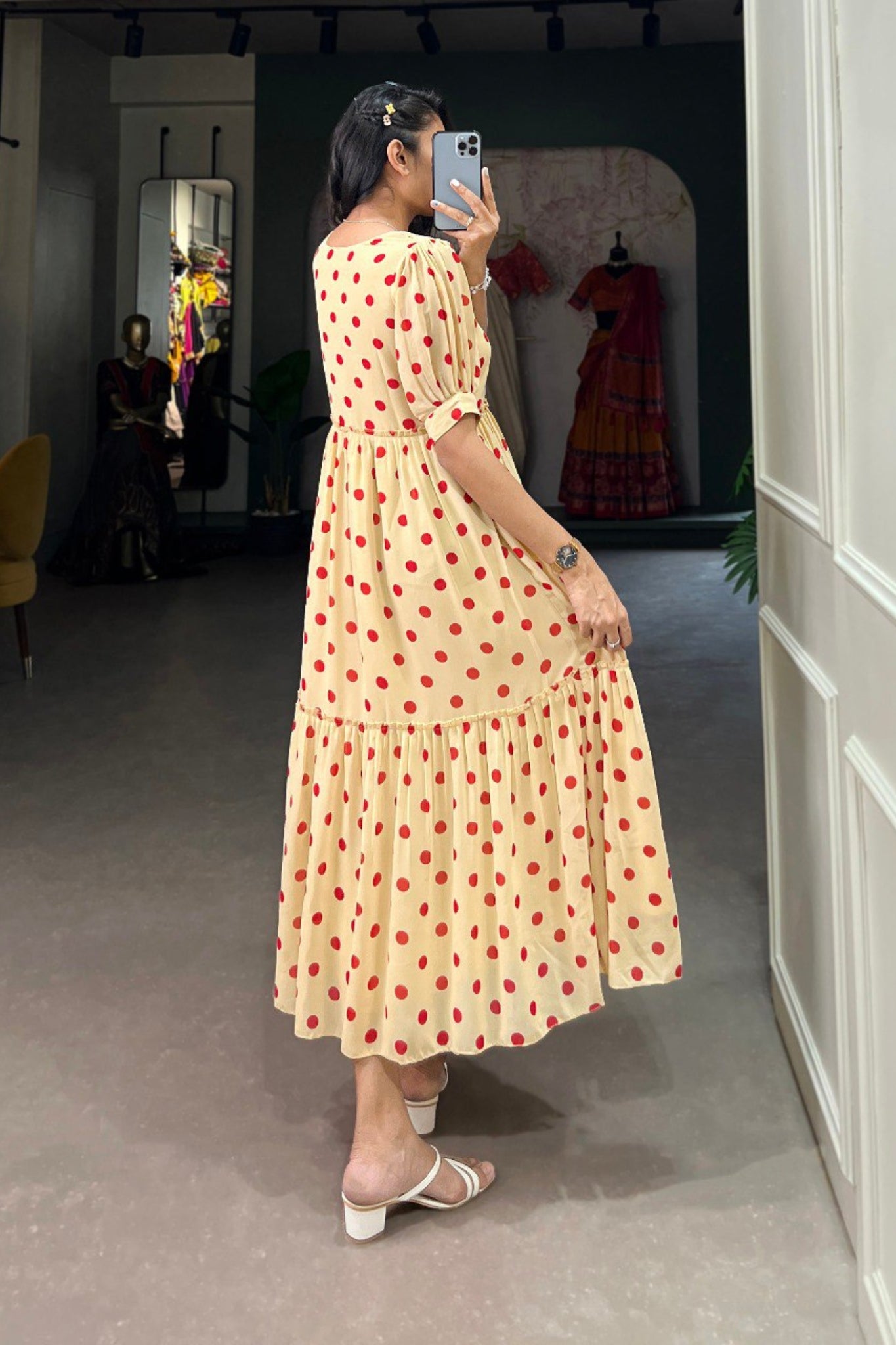 Vintage Dot Print Georgette Dress