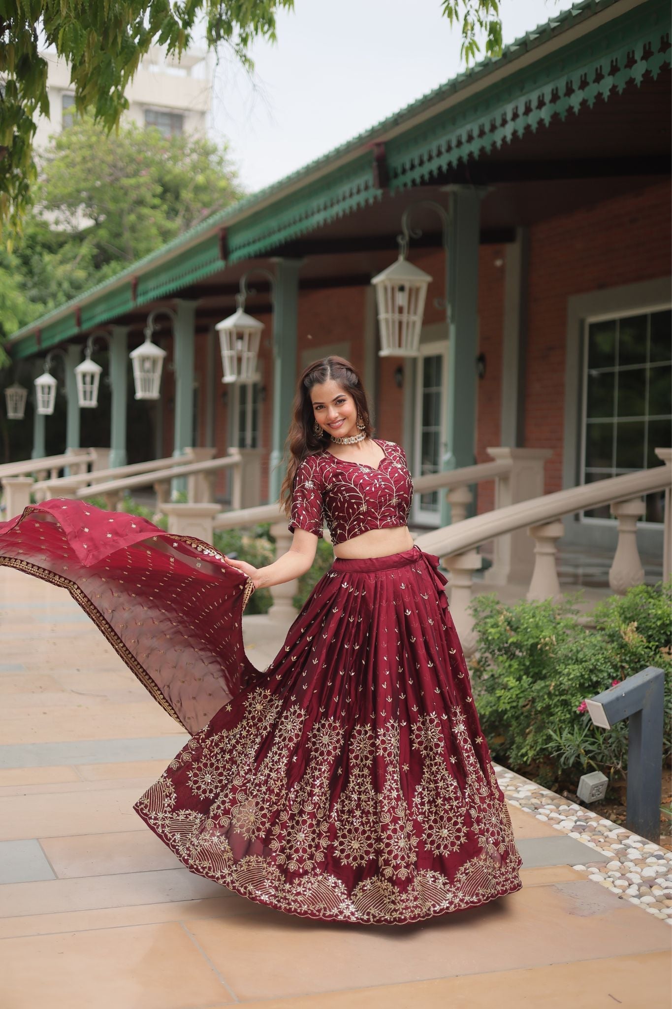 Maroon Rangoli Silk Heavy Sequins And Thread Embroidered Work Wedding Special Lehenga