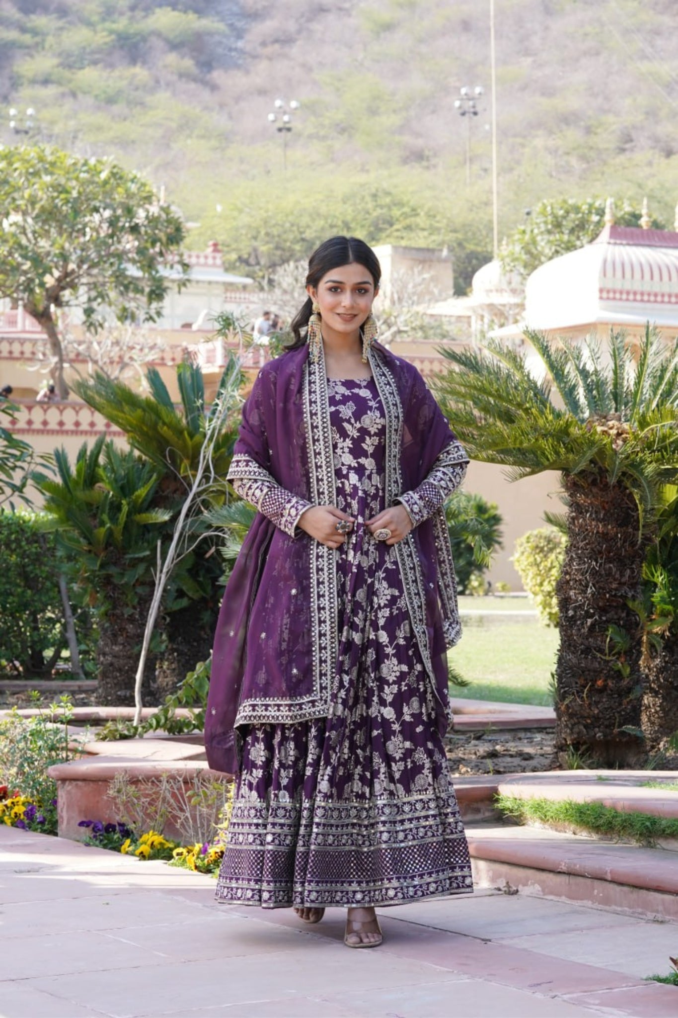 Viscose Jacquard Sequins Embroidered Gown & Dupatta Set