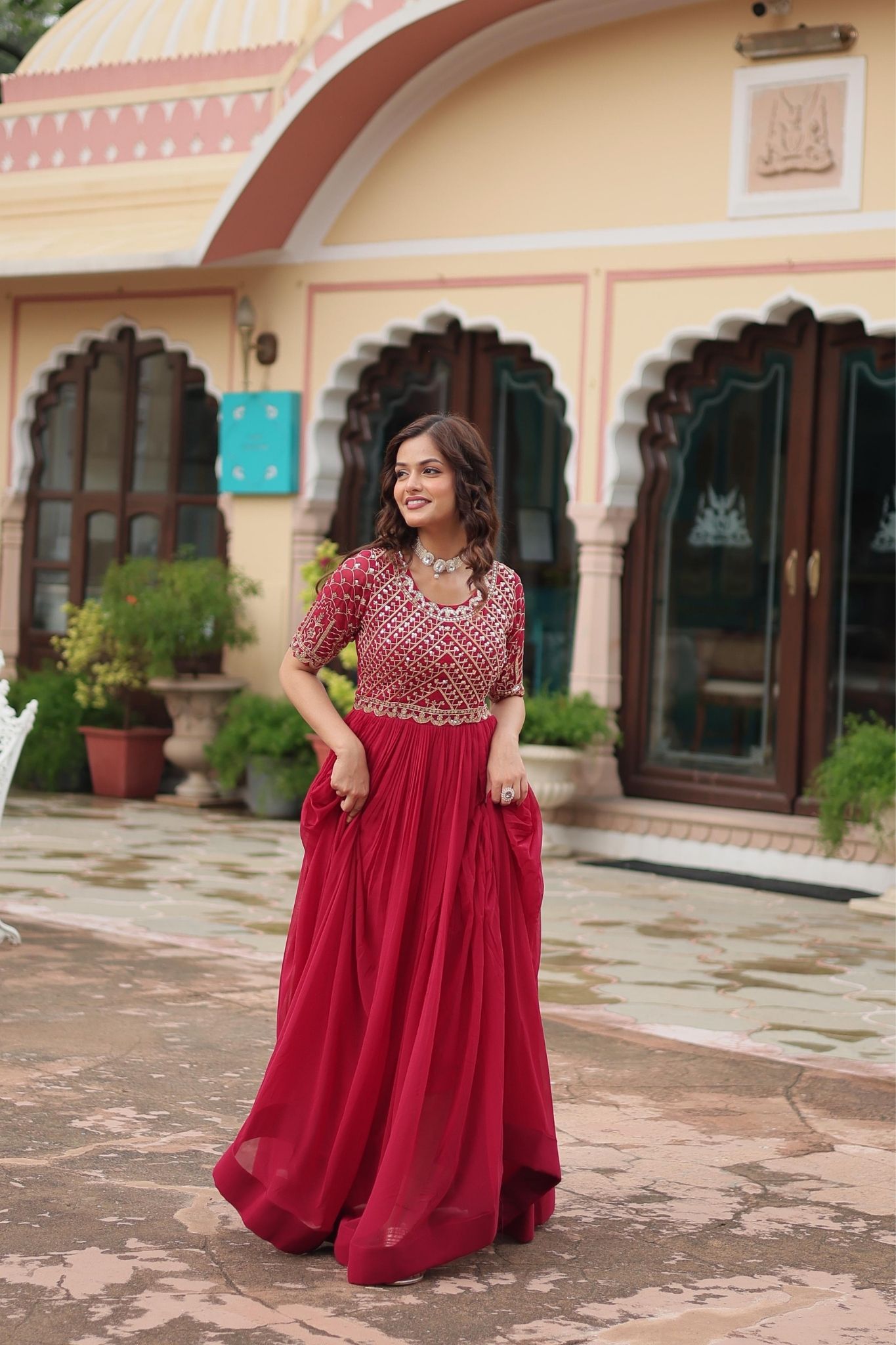 Luxurious Faux Blooming Gown with Zari & Sequin Embroidery