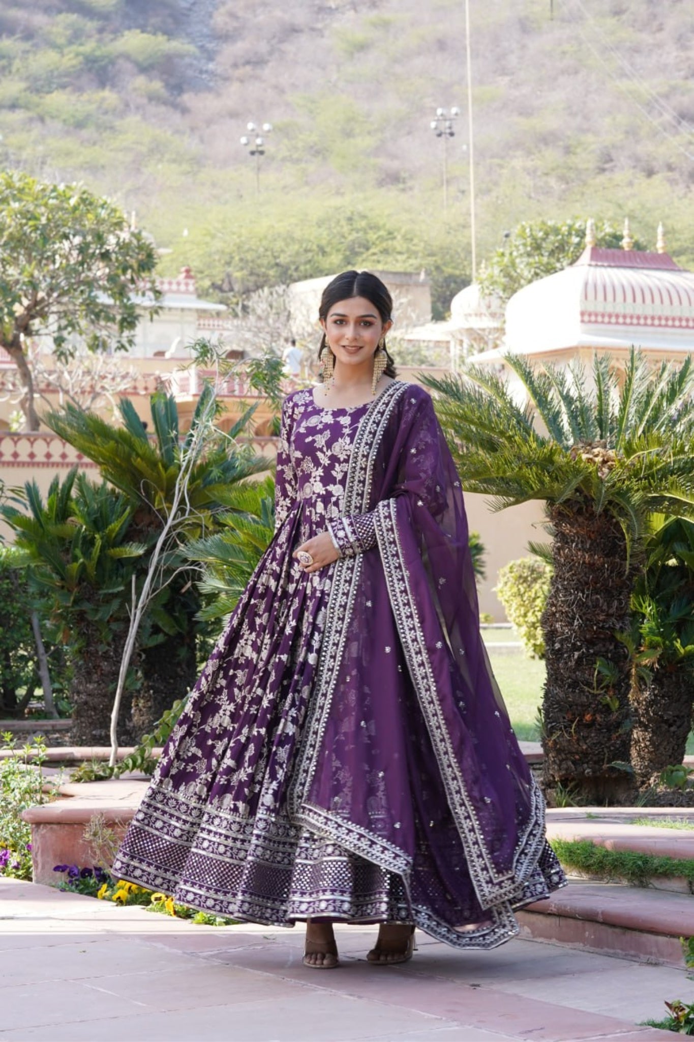 Viscose Jacquard Sequins Embroidered Gown & Dupatta Set