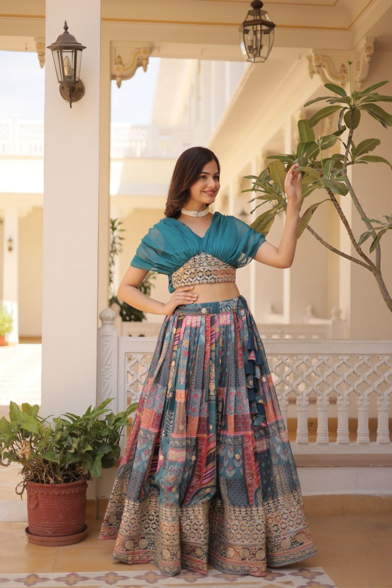 Stylish Printed With Foil Embroidery Work Lehenga Choli