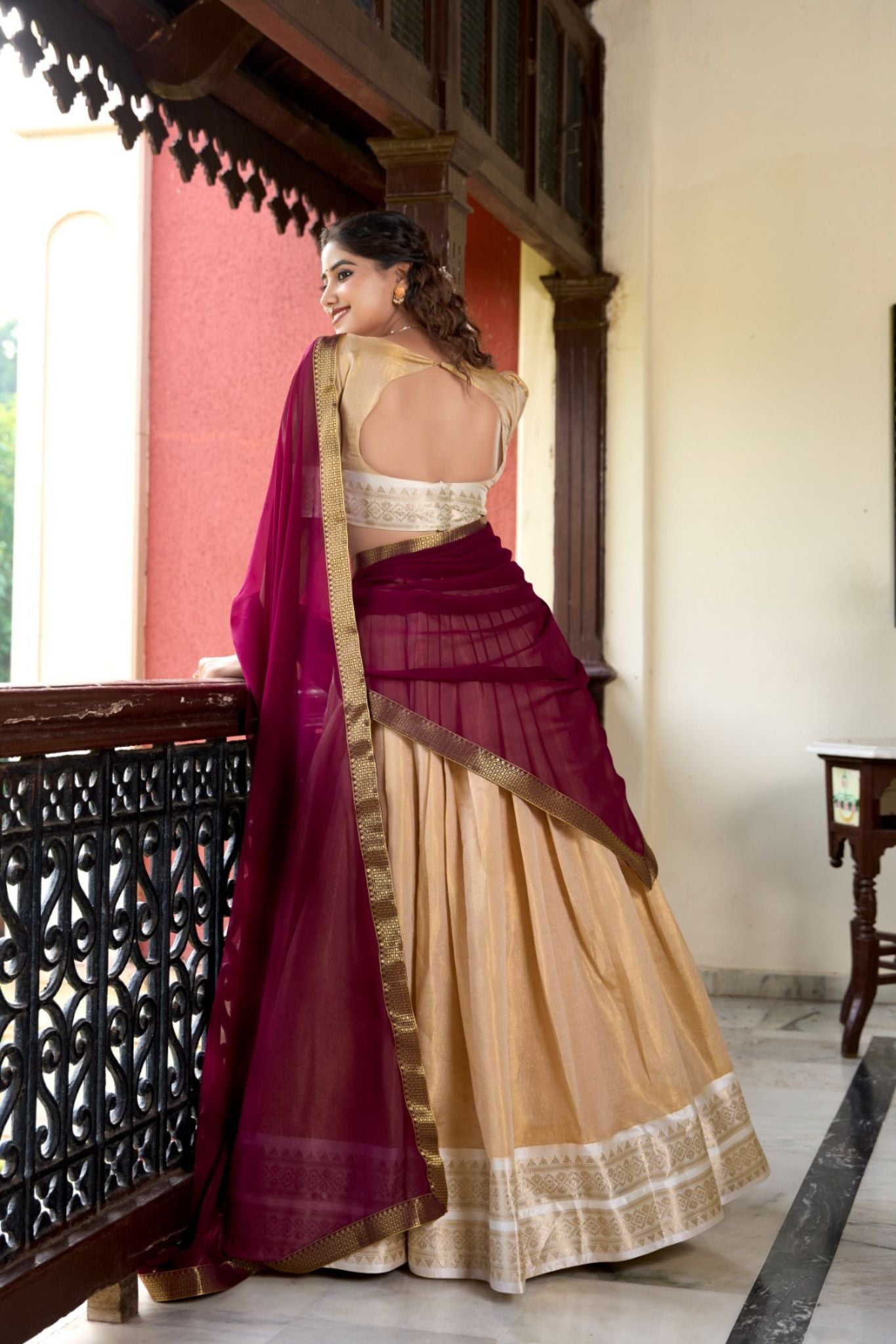 Kanchipuram Style Zari Weaving Work Beautiful Lehenga Choli