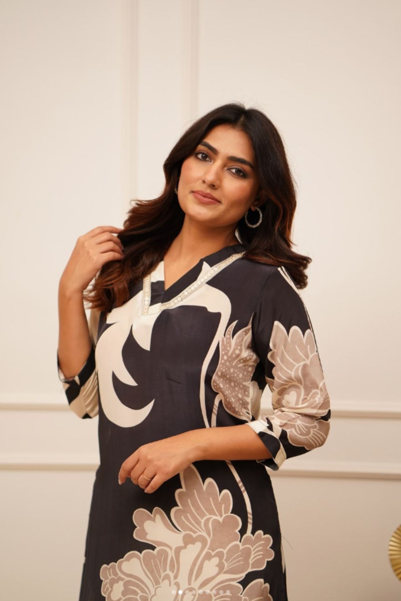 Black Ethnic Straight Kurta With Palazzo Set