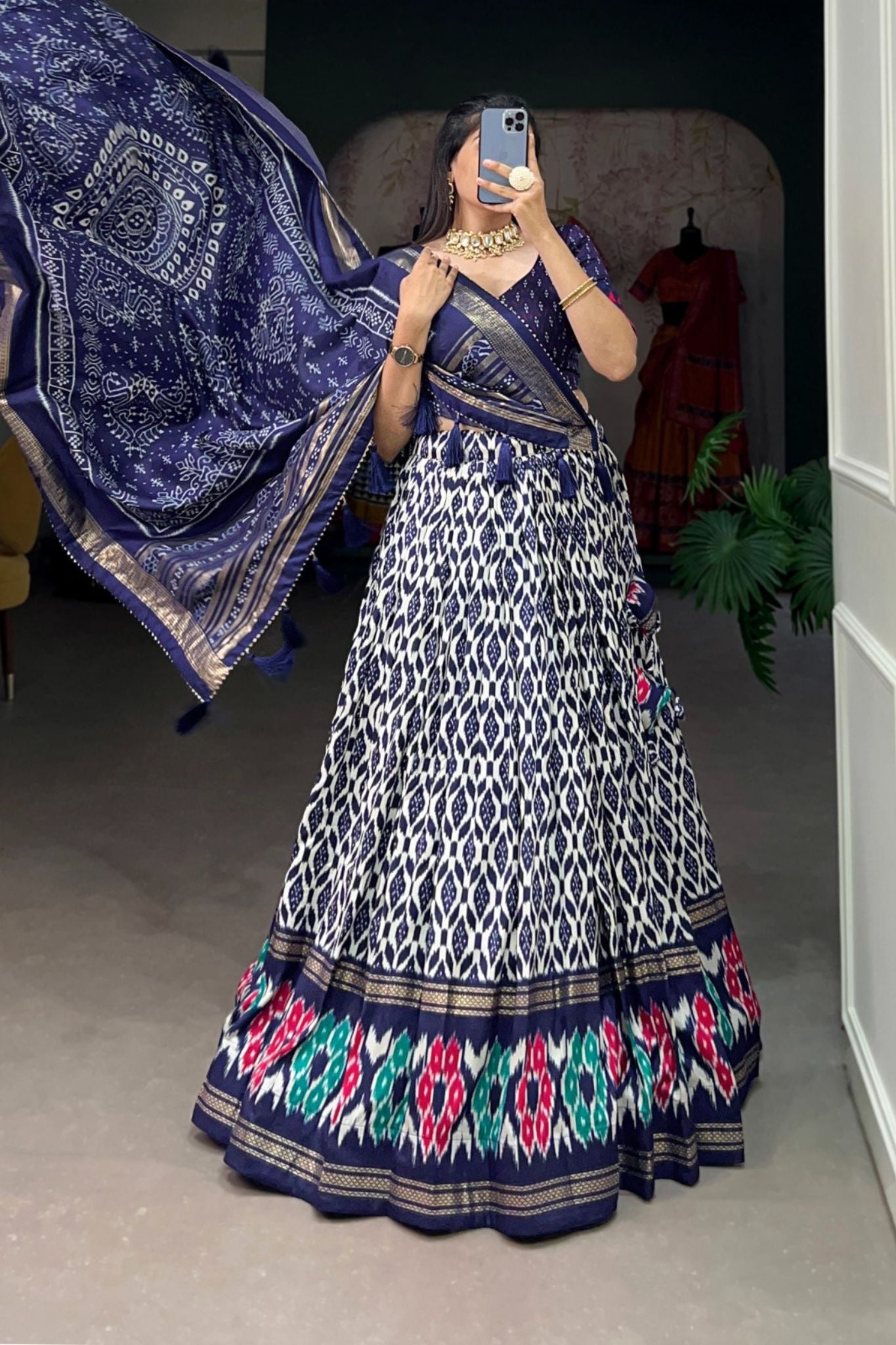 Beautiful Printed Foil Work Lehenga Choli