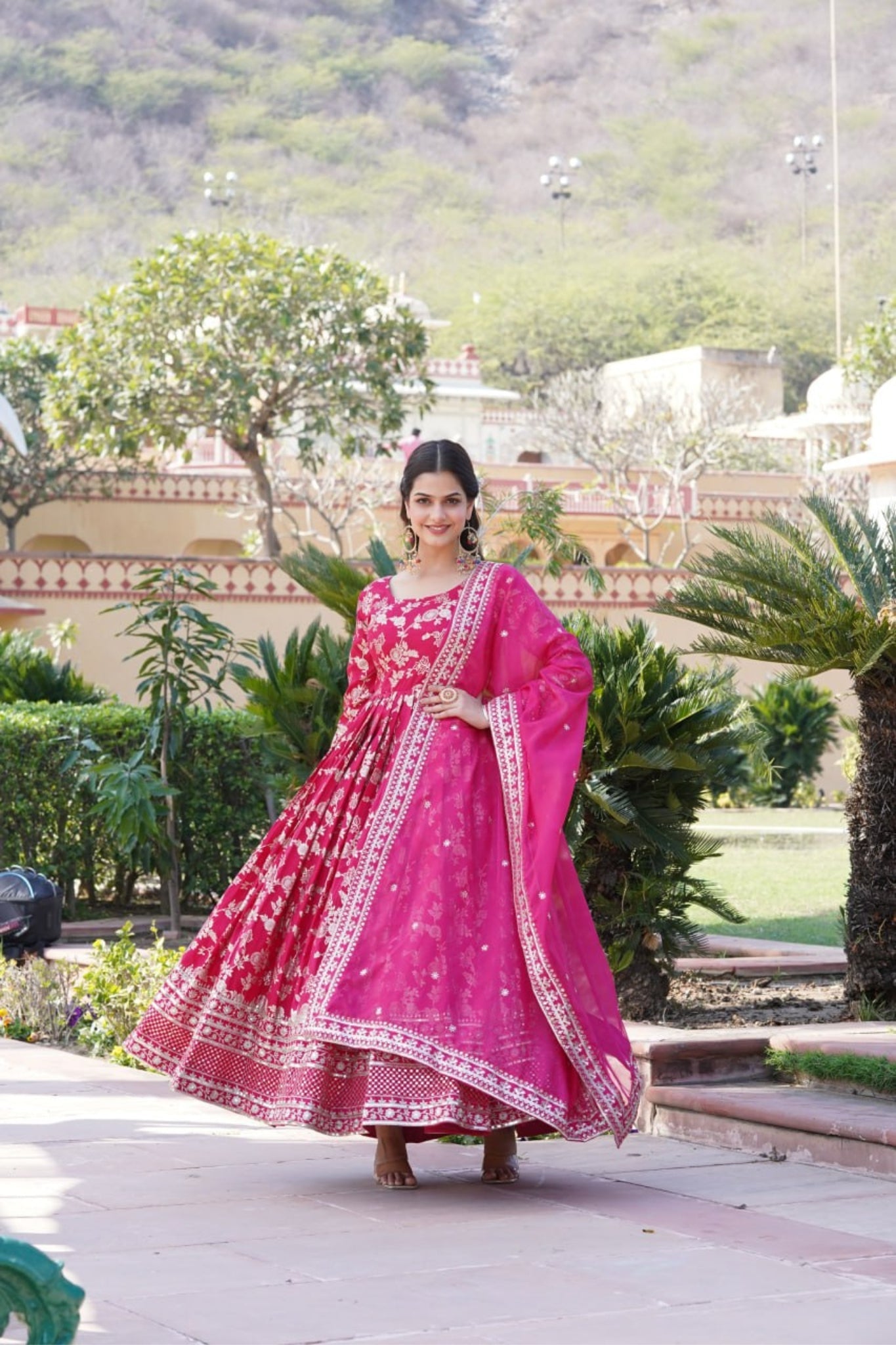 Viscose Jacquard Sequins Embroidered Gown & Dupatta Set