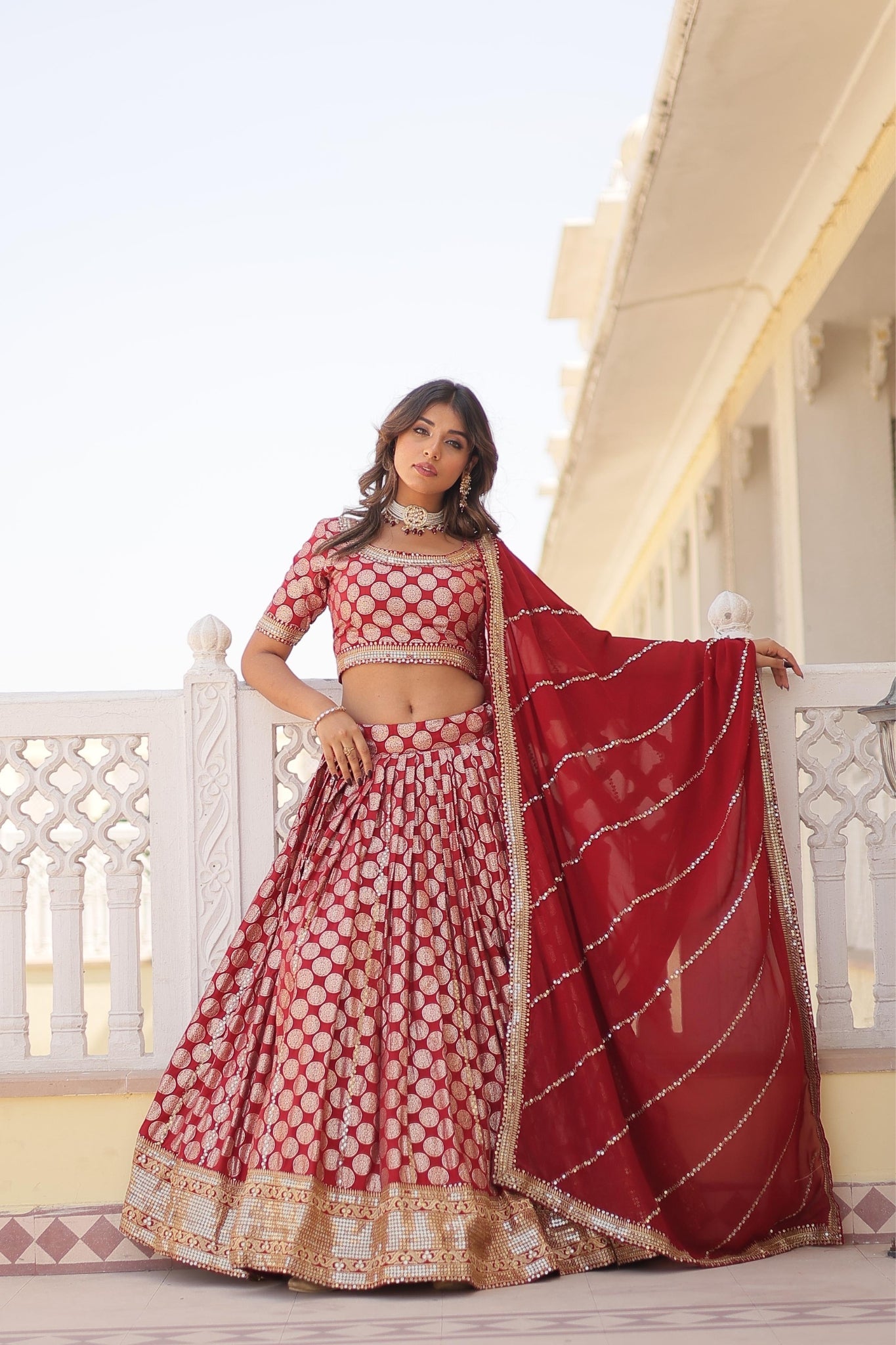 Pure Viscose Jacquard With  Embroidered Lehenga Choli For Women